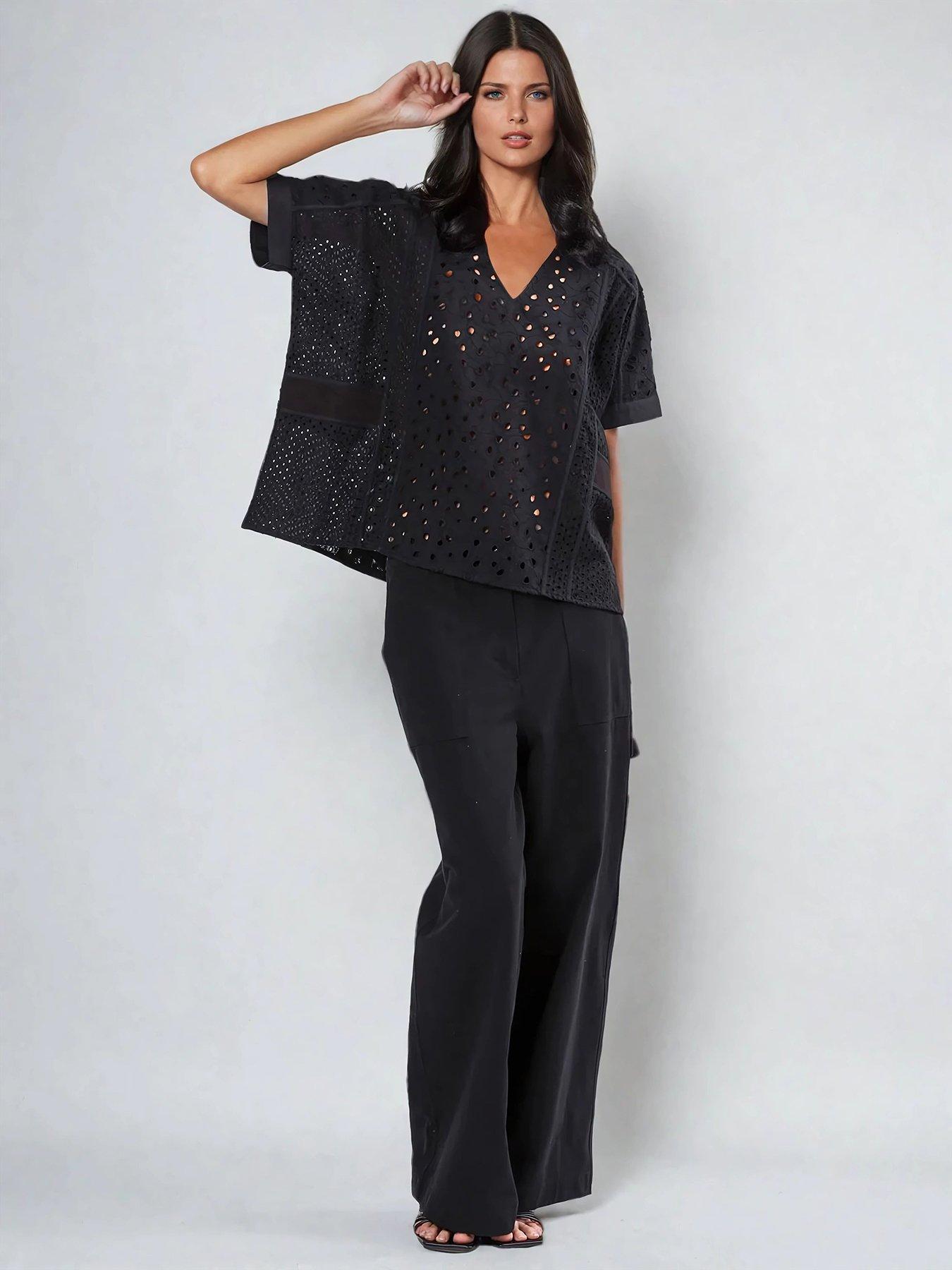  image of religion-topaz-embroidery-anglais-blouse-black