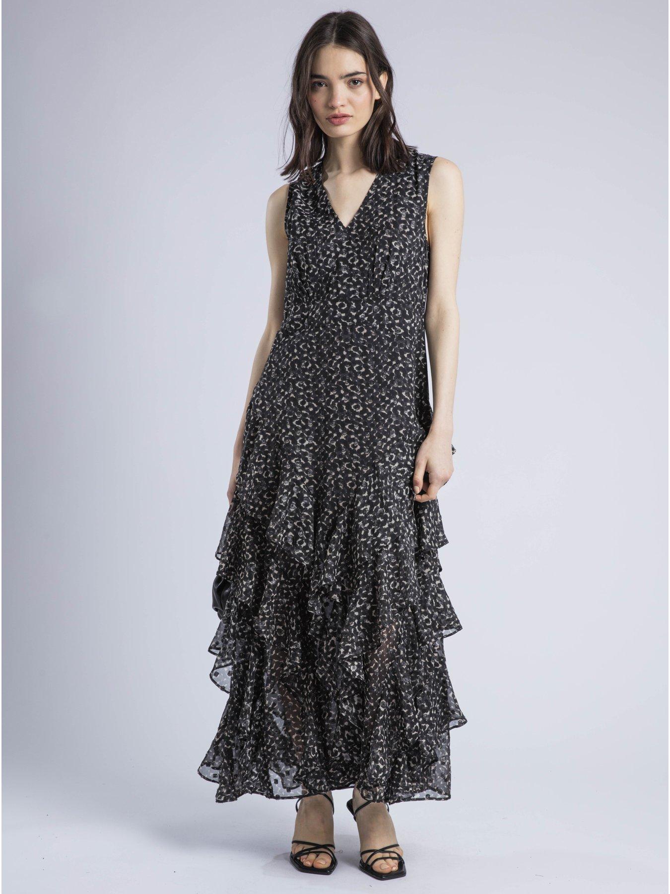 Image 4 of 6 of Religion Maya Maxi Shirt Dress In Cute Polkadot - Black