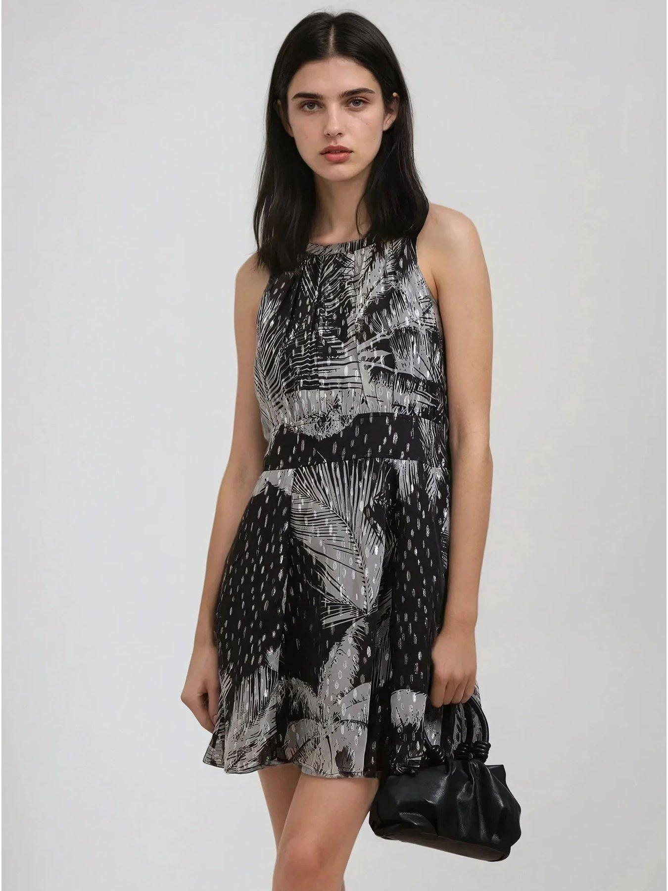 undefined Palm Mini Dress In Metallic Print
