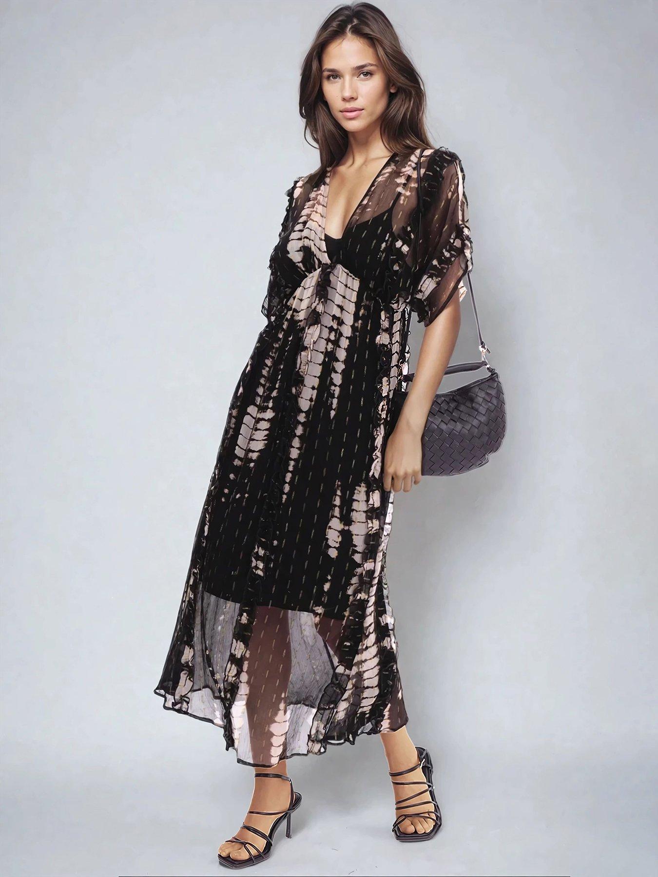 Religion Serene Tunic Maxi Dress In Lurex Fabric With Slip - Grey