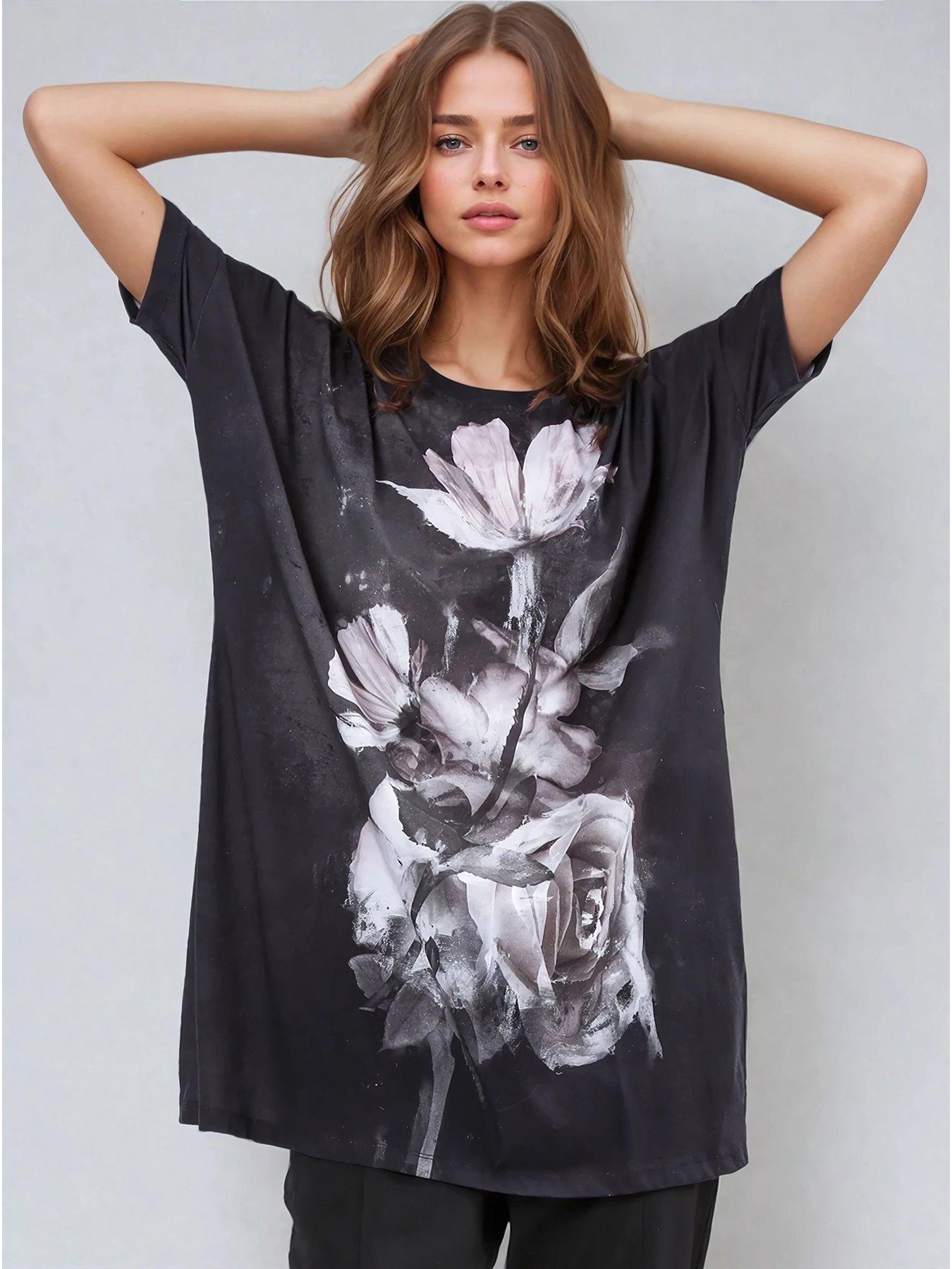  image of religion-cloak-tunic-dress-with-large-floral-placement-print