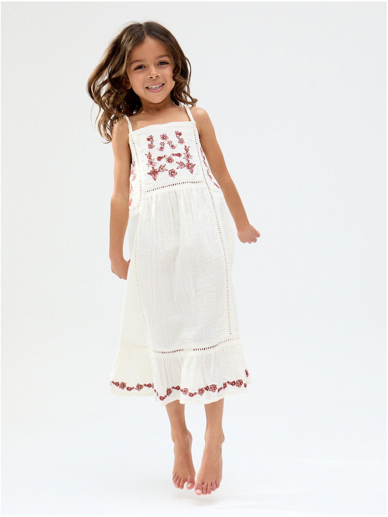 undefined Girls Elena Embroidery Placement Dress - Cream