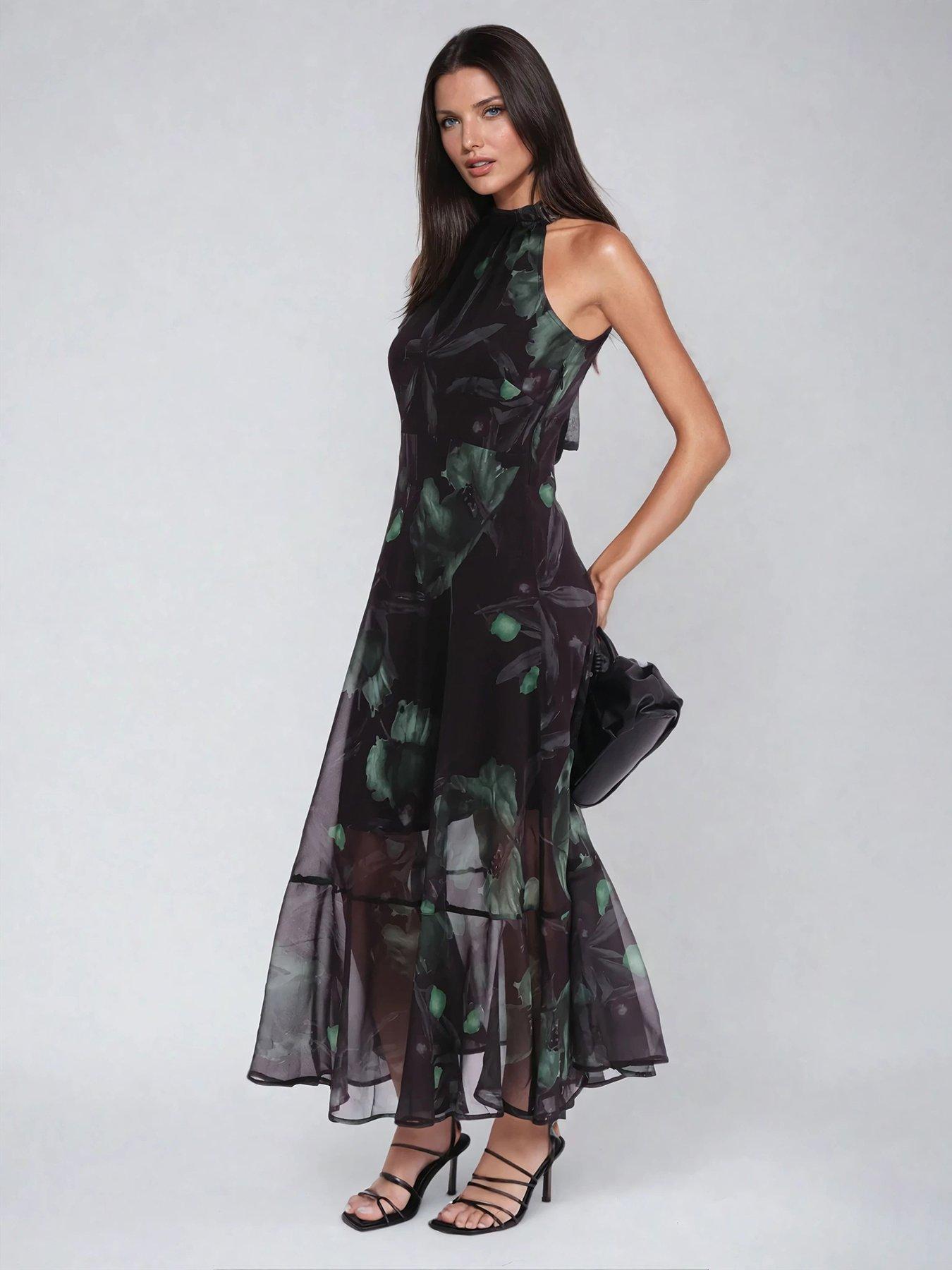 undefined Time Button Through Maxi Dress With Angel Sleeves - Green