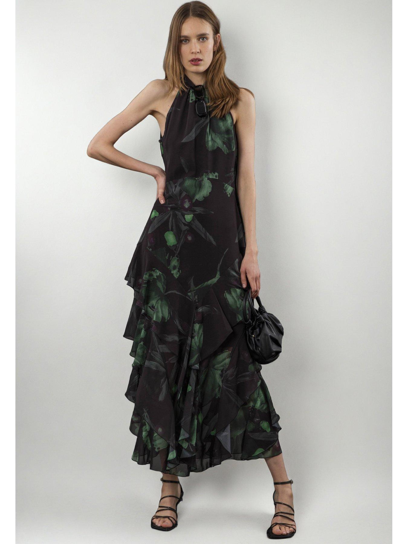 undefined Taylor Maxi Dress With Full Frill Skirt - Green