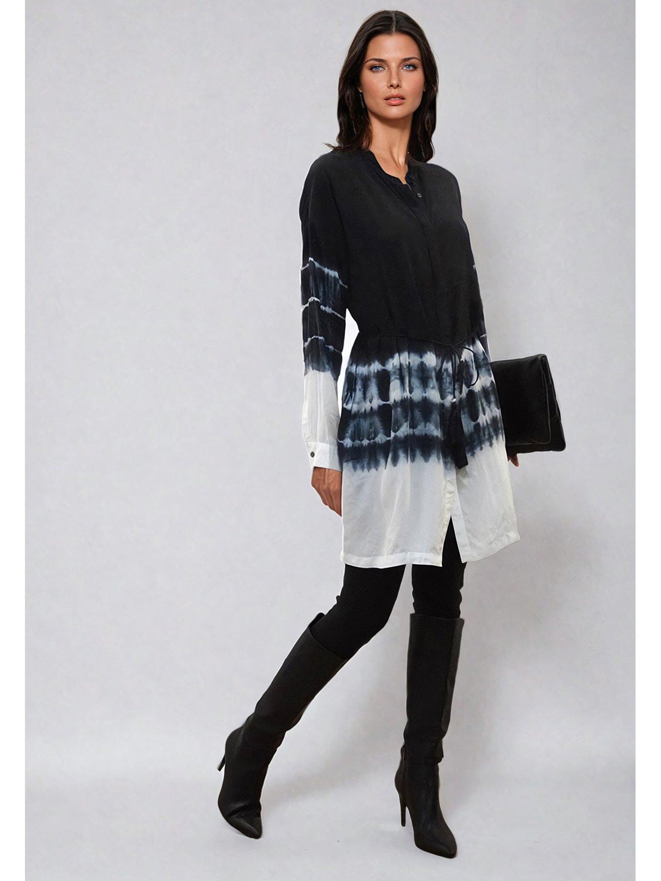  image of religion-cluster-tunic-in-tie-dye-stripe-with-tassle-tie-belt