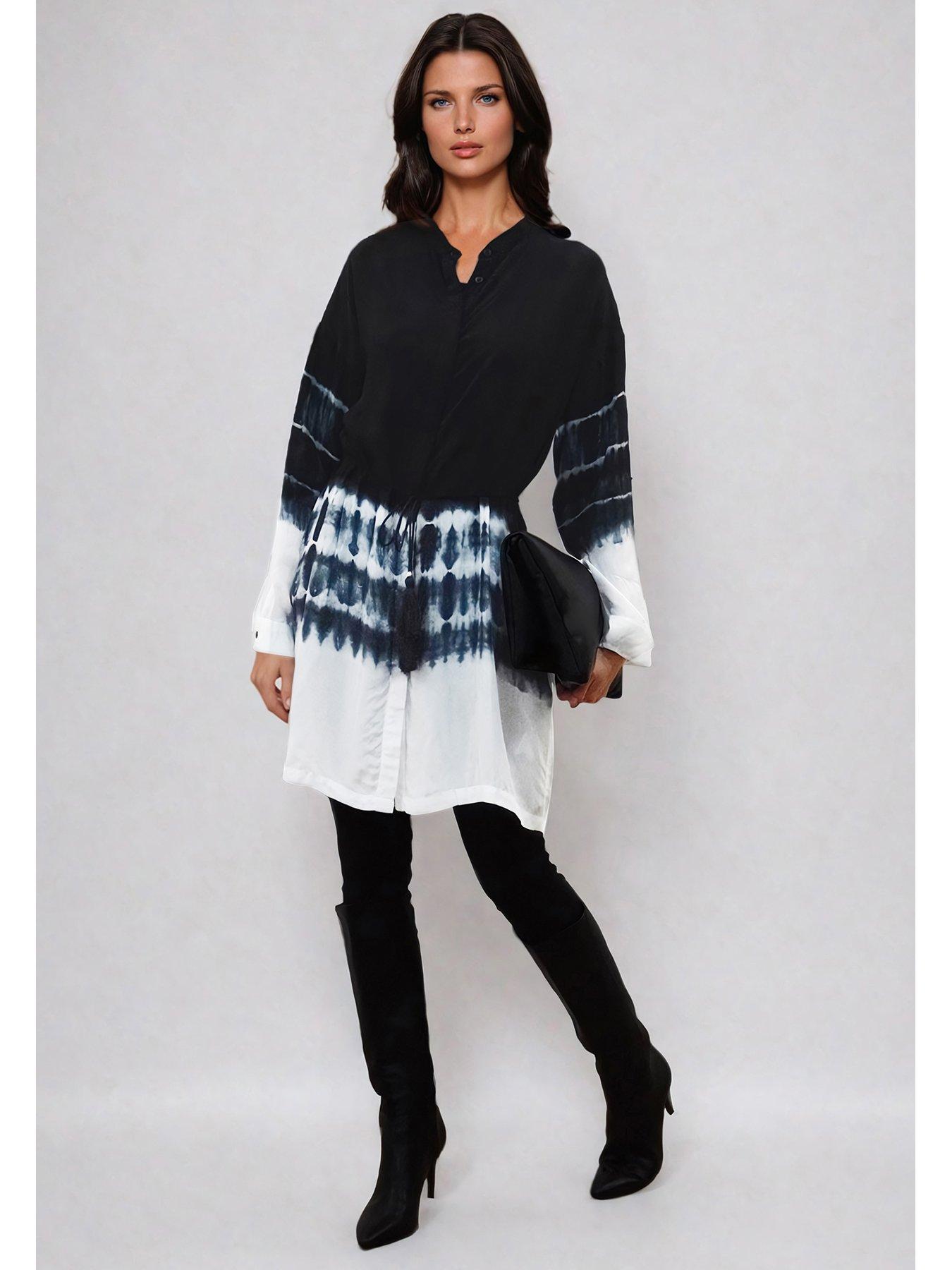  image of religion-cluster-tunic-in-tie-dye-stripe-with-tassle-tie-belt