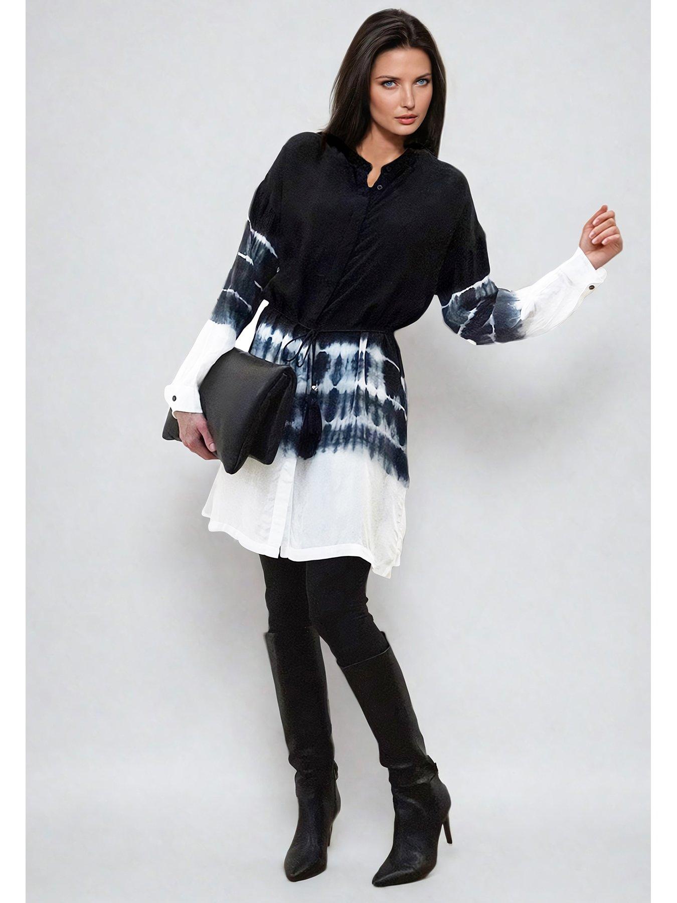 image of religion-cluster-tunic-in-tie-dye-stripe-with-tassle-tie-belt