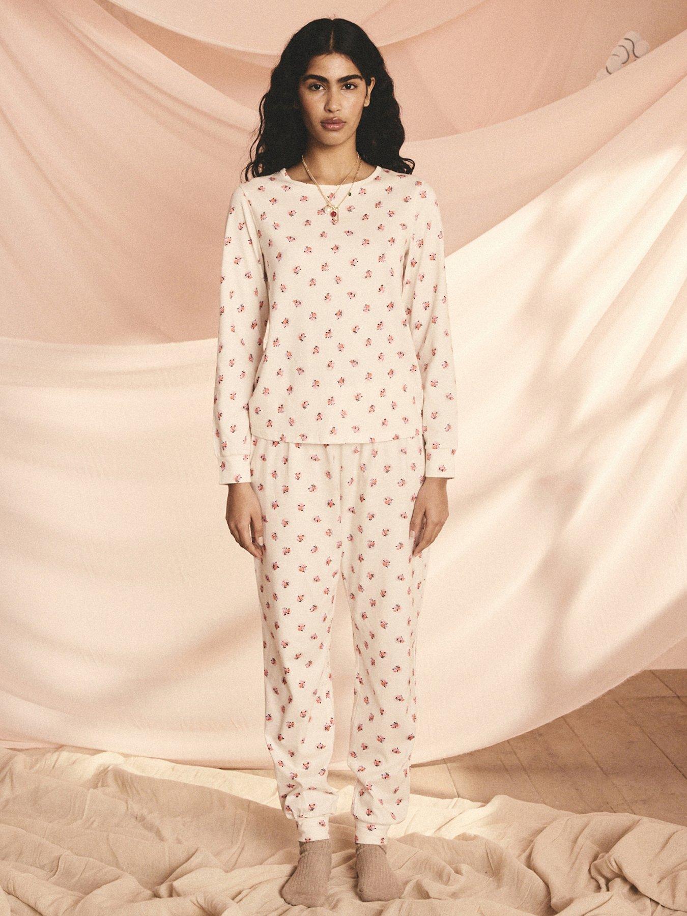  image of cath-kidston-rose-print-pyjamas-set-cream