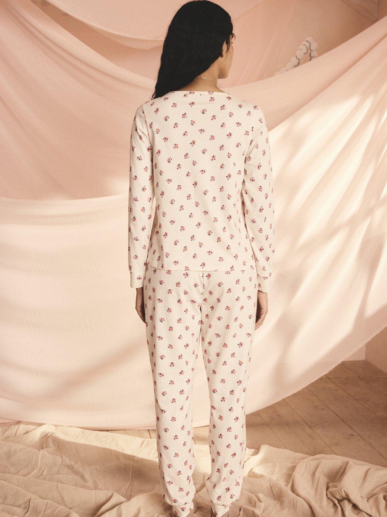  image of cath-kidston-rose-print-pyjamas-set-cream