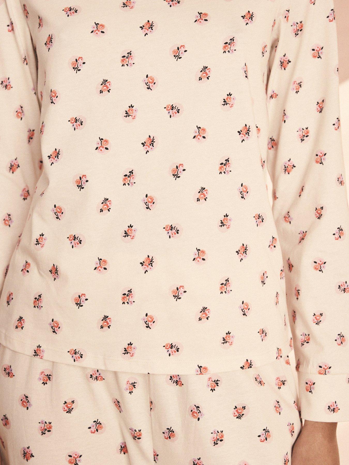  image of cath-kidston-rose-print-pyjamas-set-cream