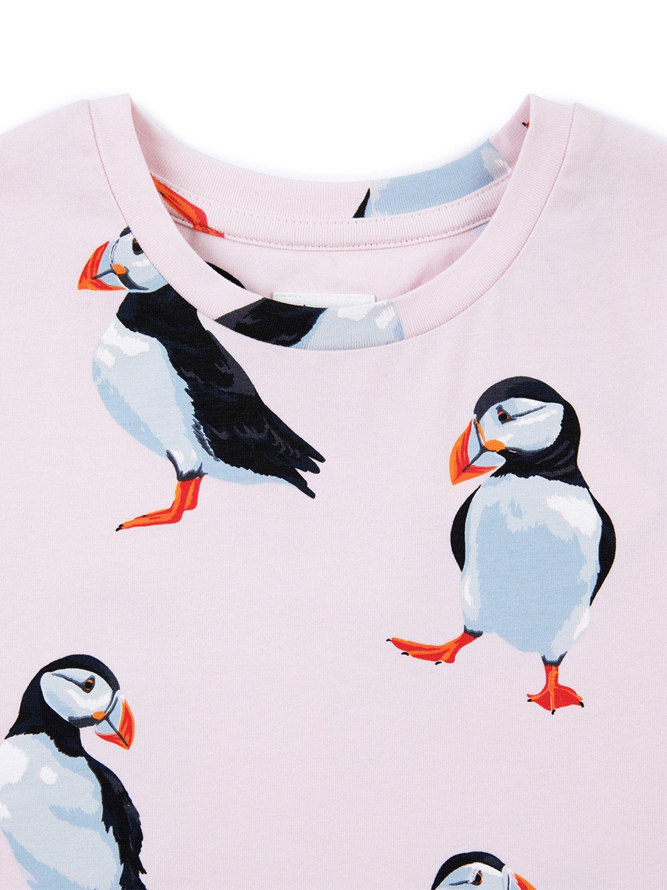  image of chelsea-peers-kids-unisex-puffin-crew-neck-t-shirt-and-short-pyjama-set-pink