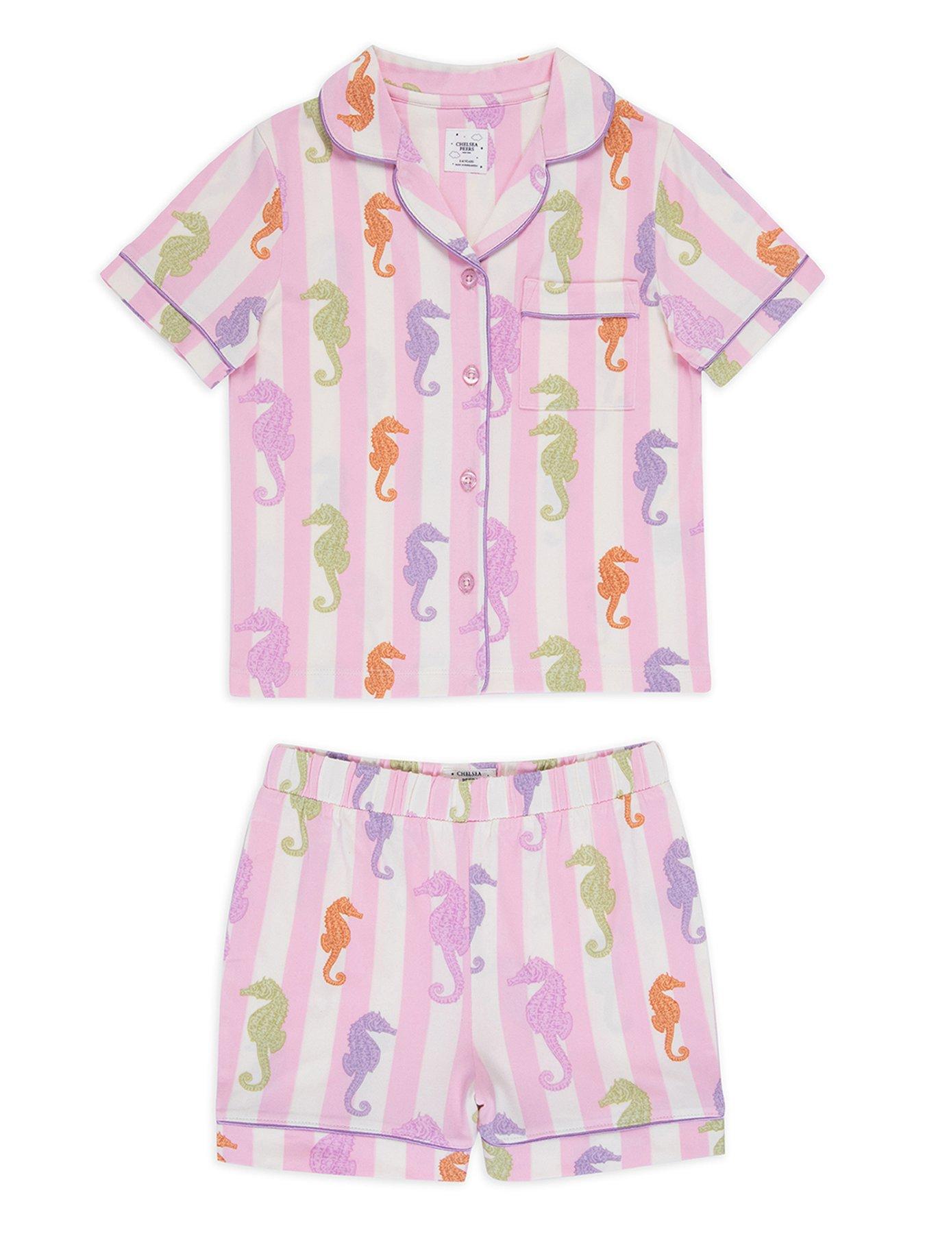 chelsea-peers-kids-unisex-seahorse-stripe-short-sleeve-revere-top-and-short-pyjama-set-pink