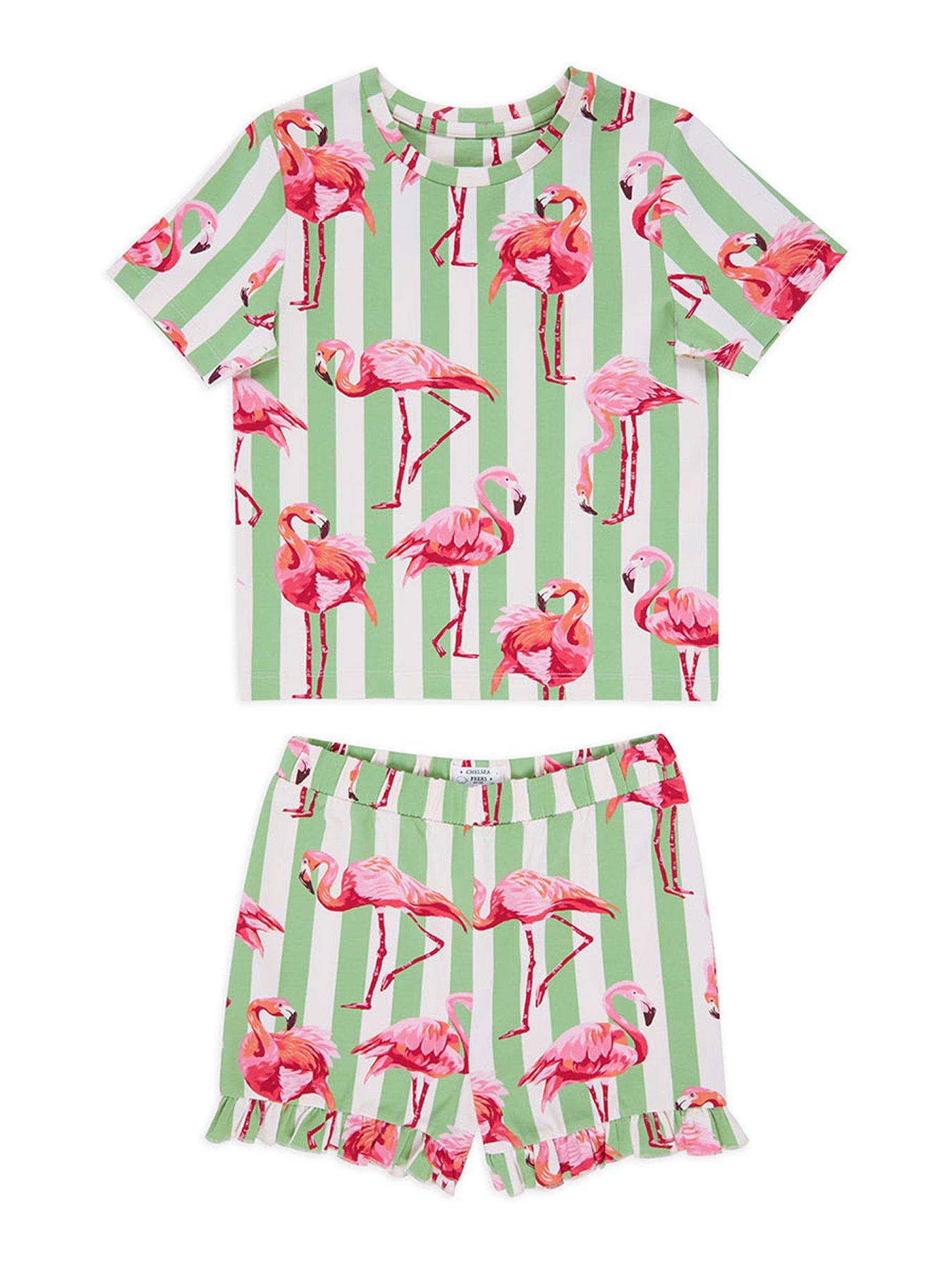 chelsea-peers-unisex-kids-flamingo-stripe-t-shirt-and-short-pyjama-set-multi