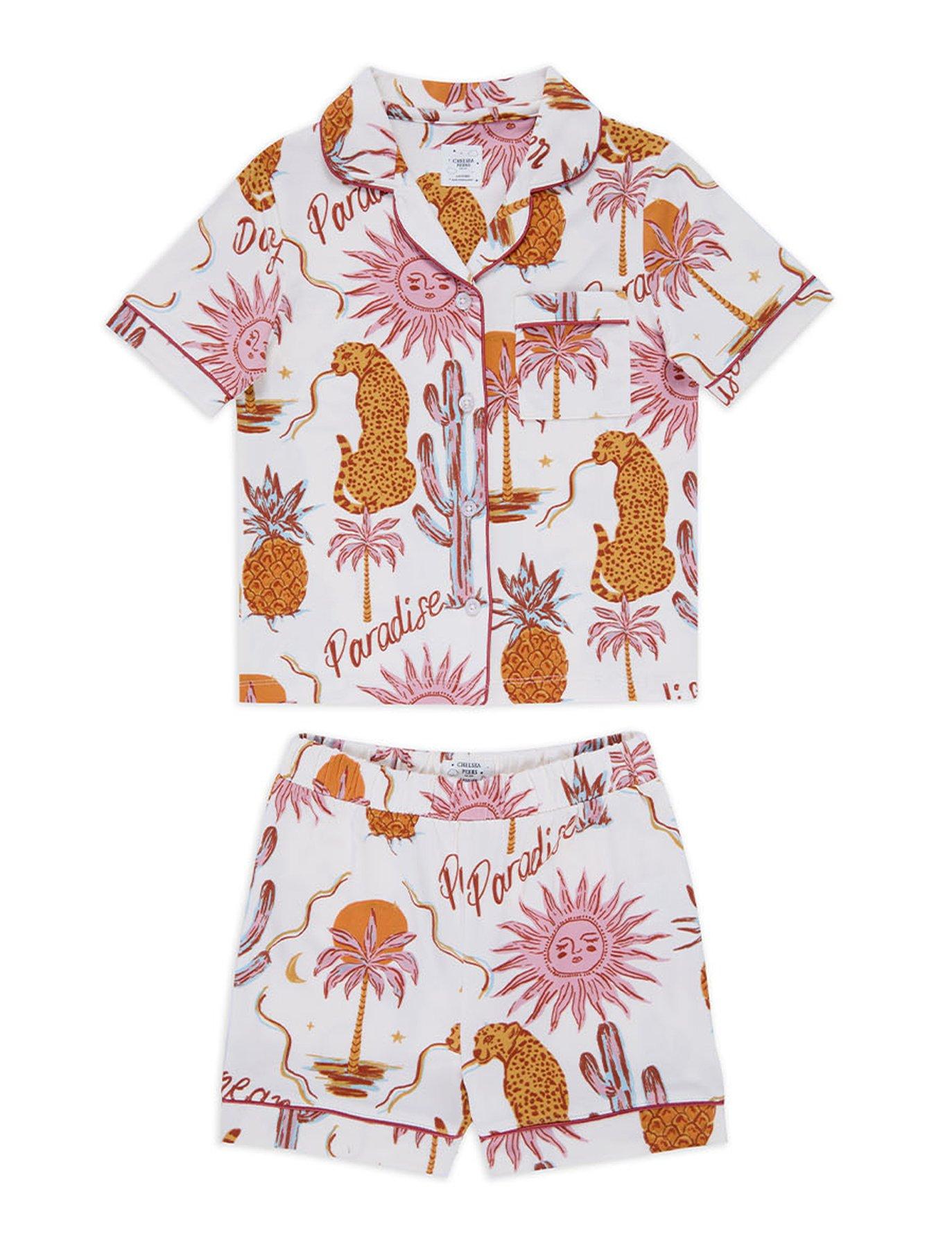 chelsea-peers-unisex-kids-daydreamer-paradise-print-short-sleeve-revere-and-short-pyjama-set-cream