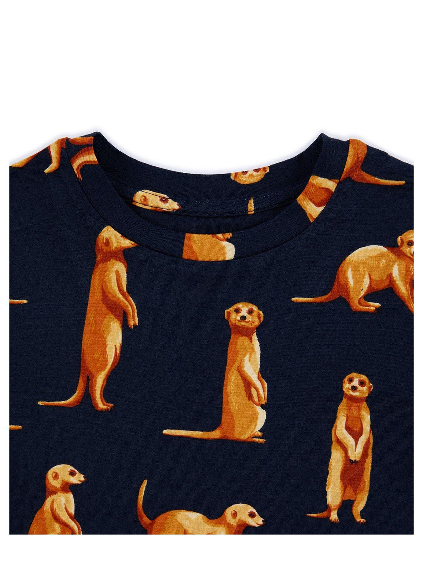  image of chelsea-peers-unisex-kids-meerkat-print-t-shirt-and-short-pyjama-set-navy