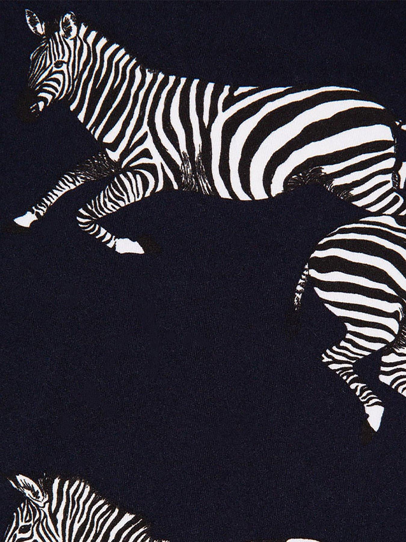  image of chelsea-peers-kids-unisex-zebra-print-long-pyjama-set-navy