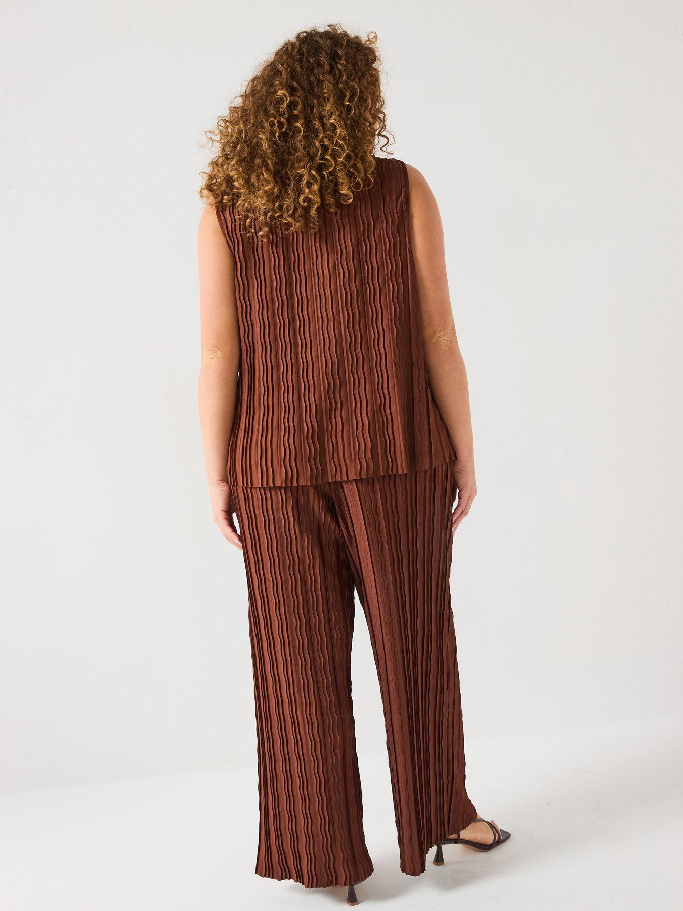 stillFront image of v-by-very-curve-gold-trim-plisse-sleeveless-top-co-ord