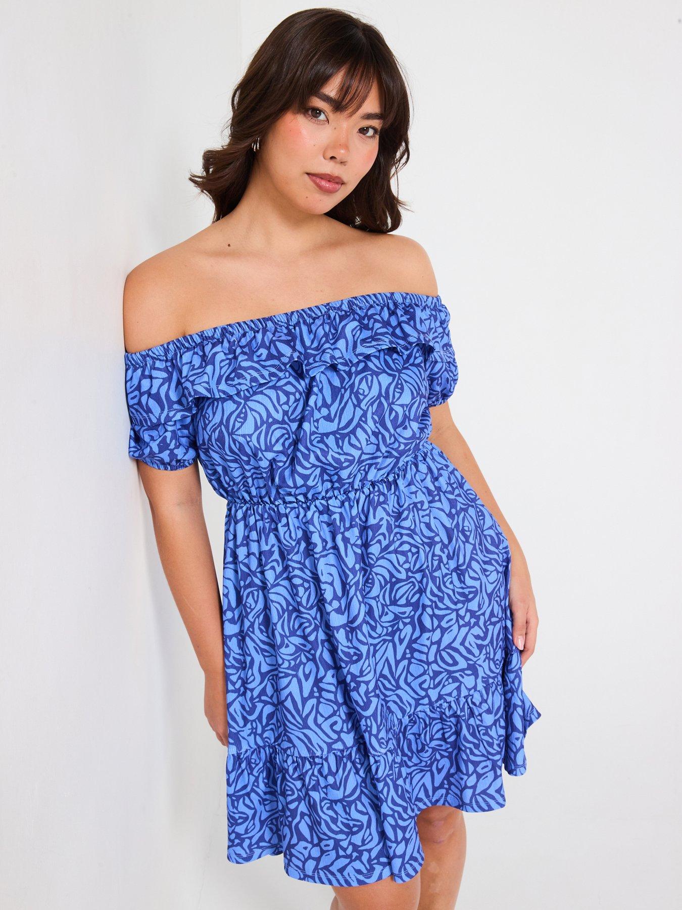 undefined Bardot Frill Mini Dress - Print