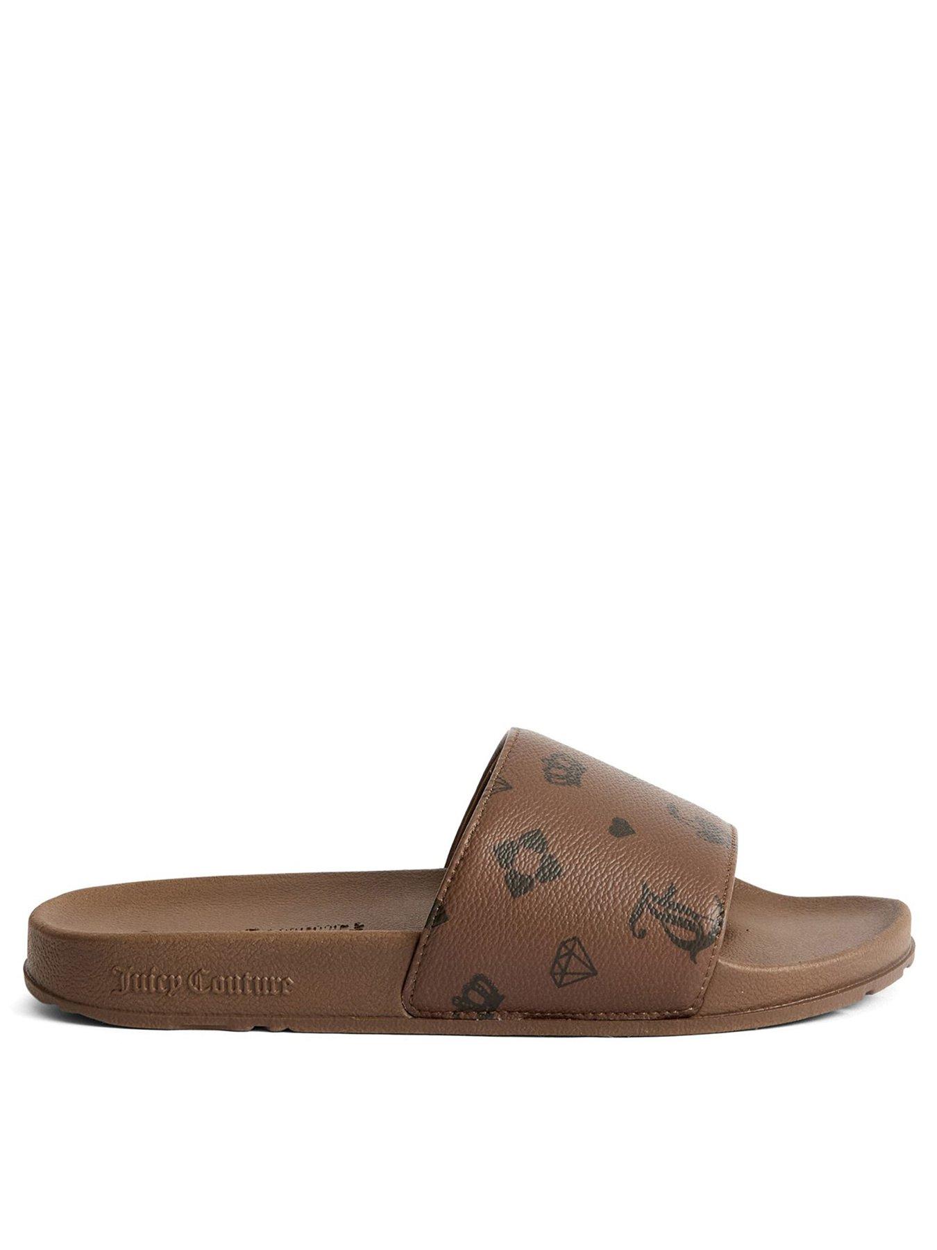 undefined Mia Monogram Pu Sliders - Black