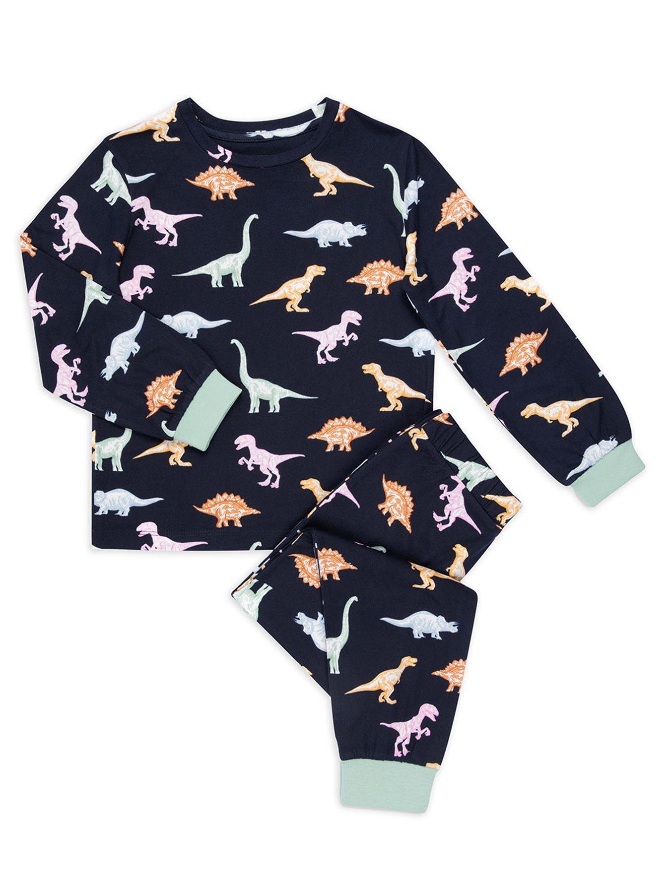  image of chelsea-peers-kids-dinosaur-print-long-pyjama-set-navy
