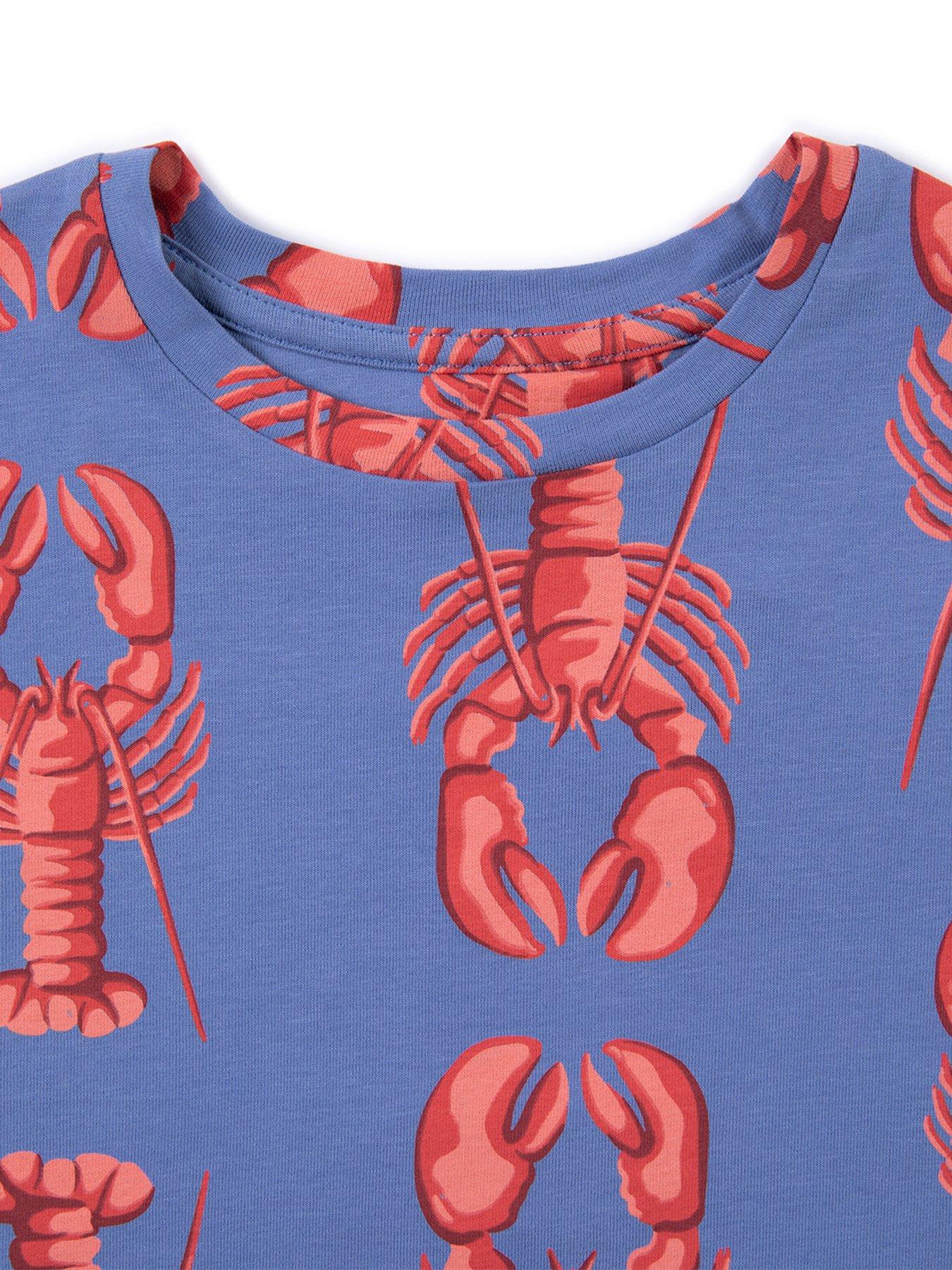  image of chelsea-peers-unisex-kids-lobster-stripe-long-sleeve-pyjamas-blue