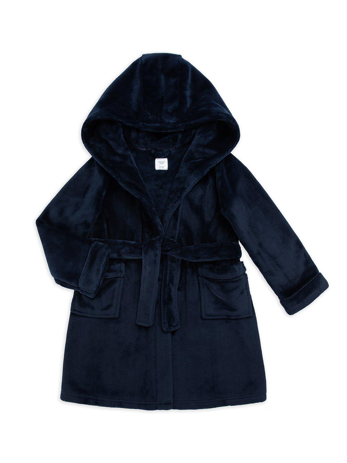  image of chelsea-peers-unisex-kids-hooded-dressing-gown-navy