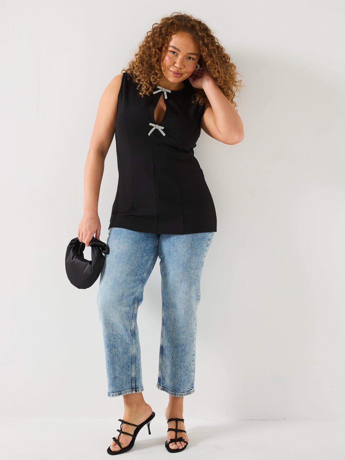  image of v-by-very-curve-diamante-bow-sleeveless-top
