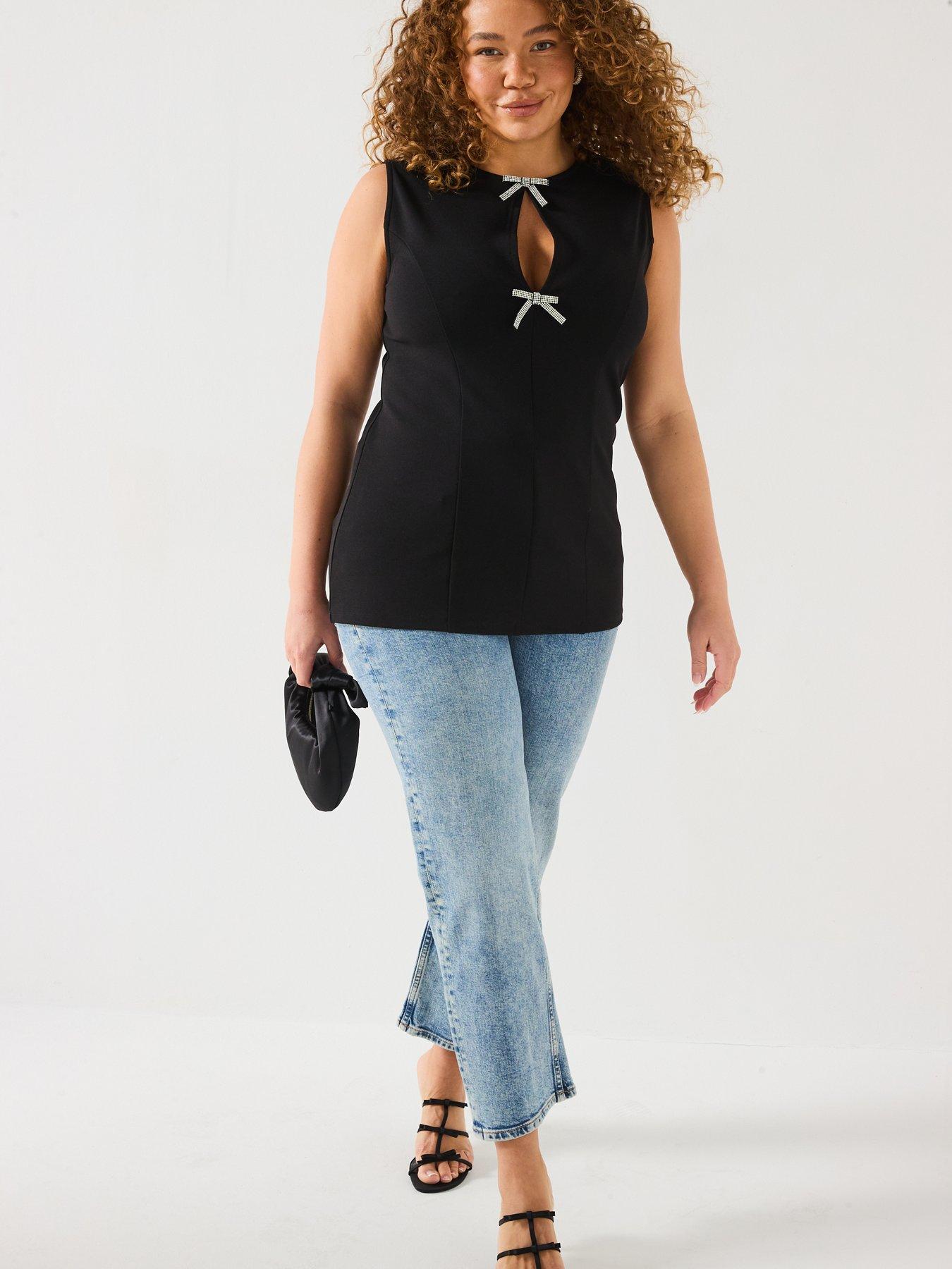  image of v-by-very-curve-diamante-bow-sleeveless-top
