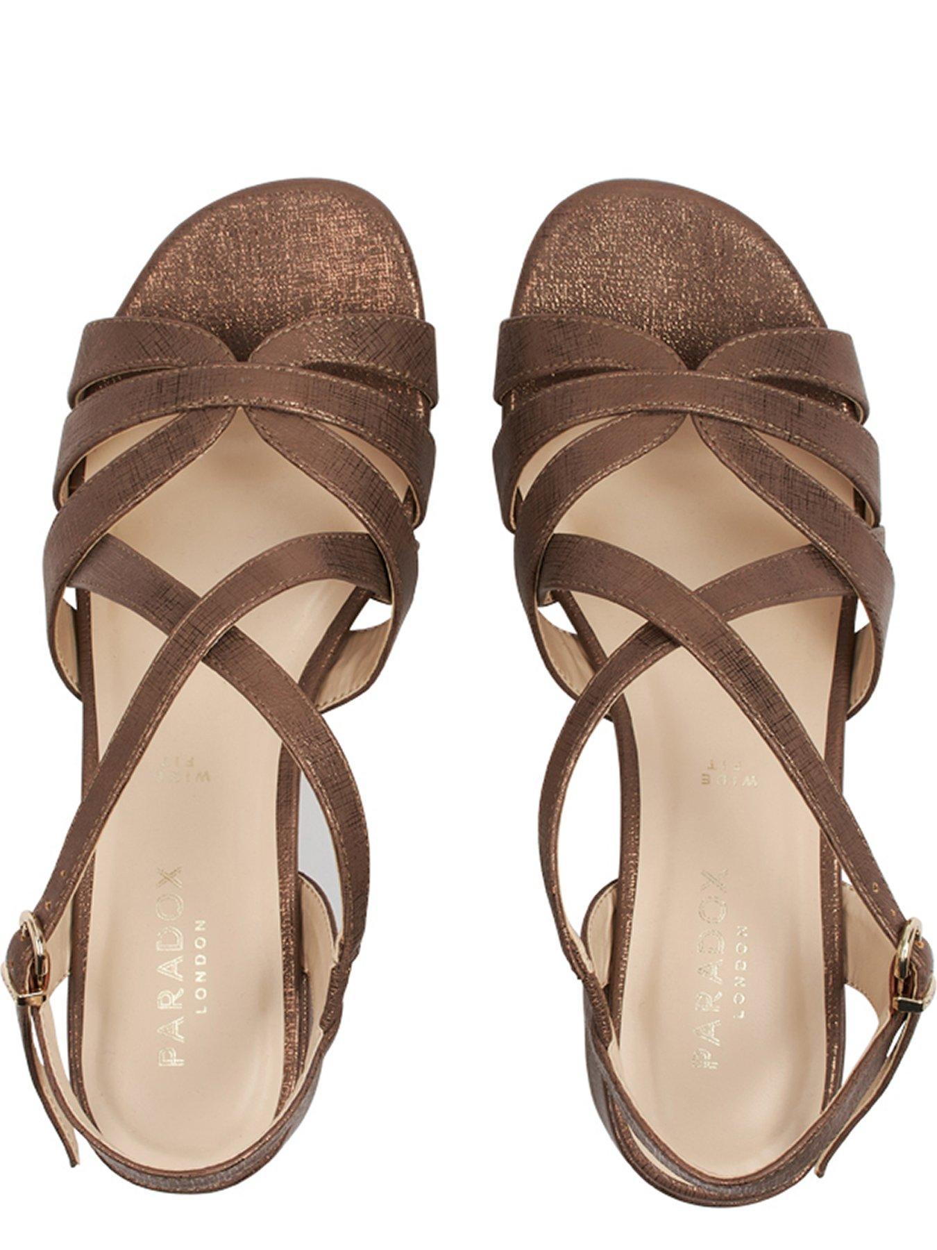  image of paradox-london-nerissa-wide-fit-shimmer-heeled-sandal-bronze