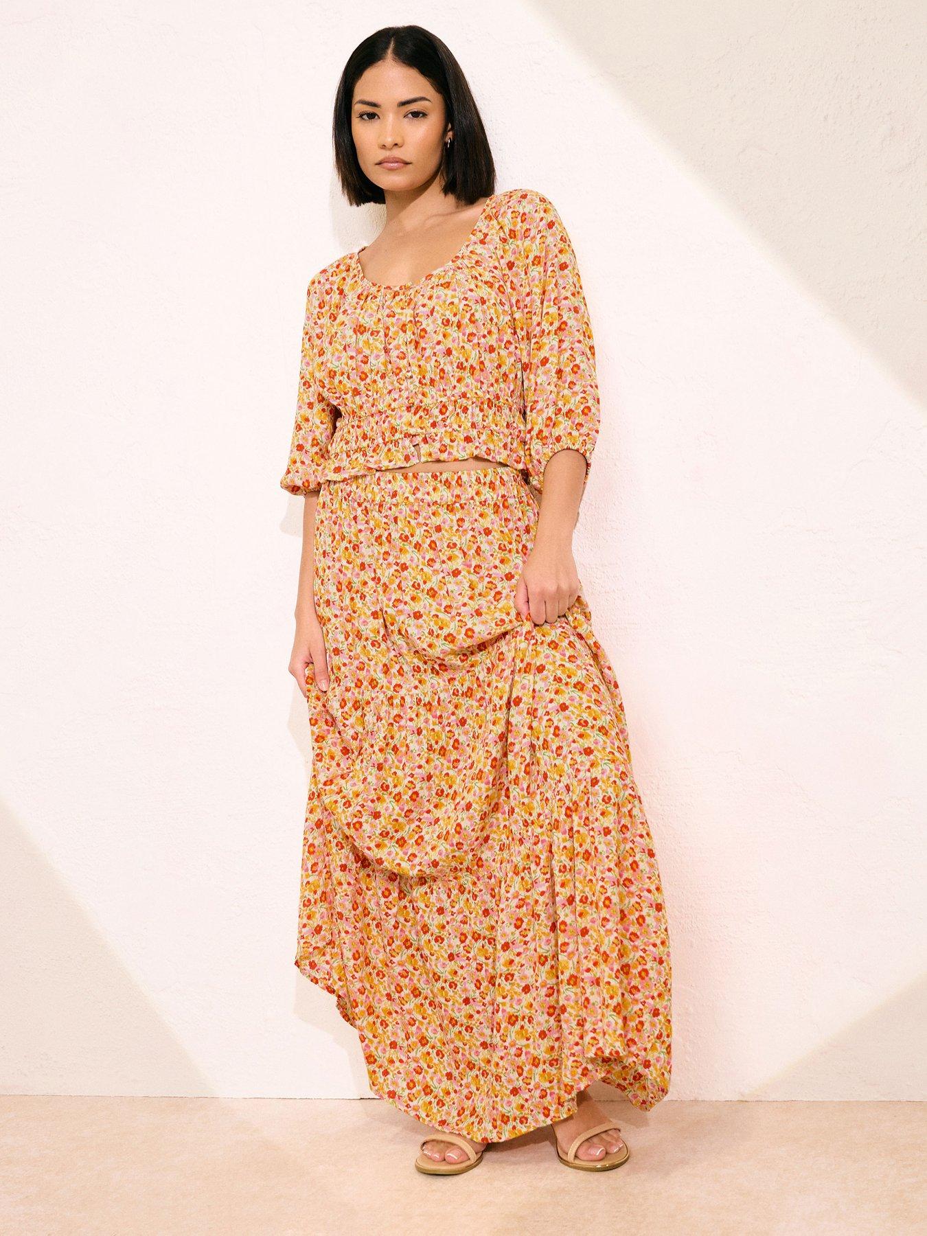  image of pixiegirl-petite-ditsy-tiered-maxi-skirt