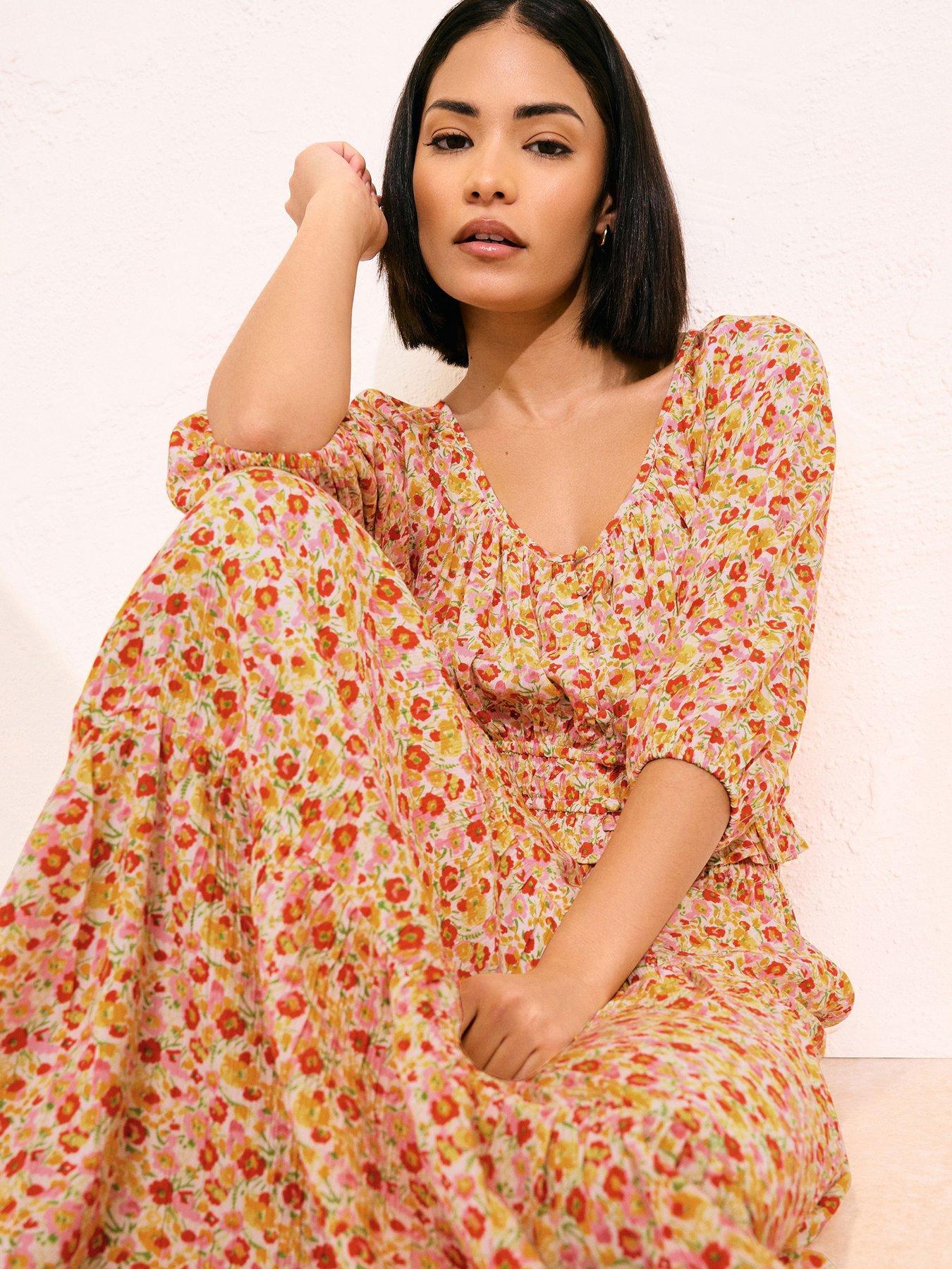 image of pixiegirl-petite-ditsy-tiered-maxi-skirt