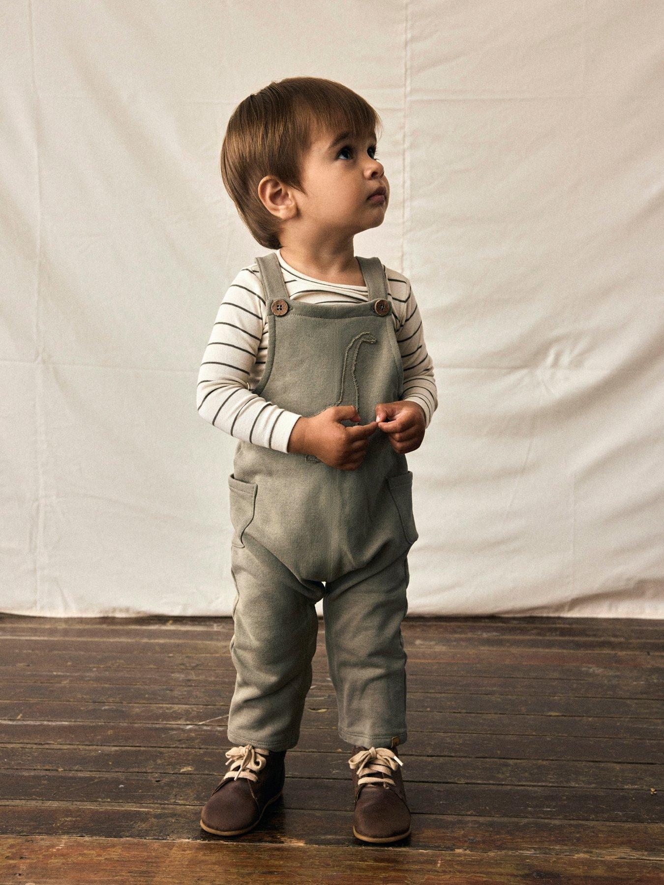 undefined Baby Boys Dino Embroidered Sweat Dungarees - Overland Trek