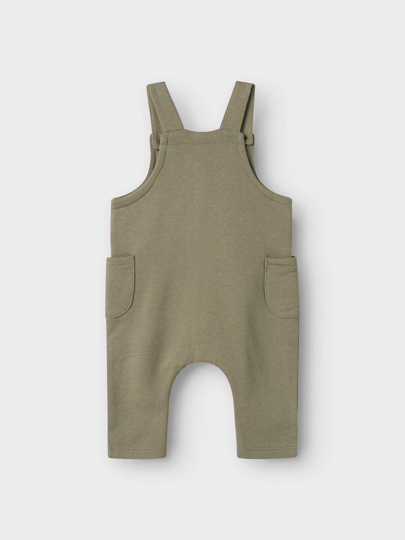 Image 2 of 5 of Lil Atelier Baby Boys Dino Embroidered Sweat Dungarees - Overland Trek