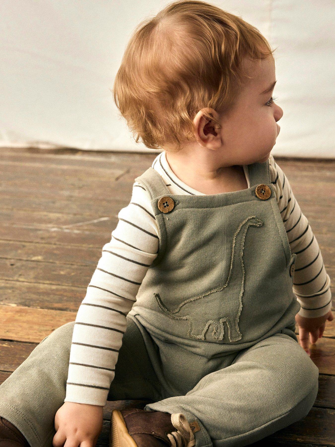 Image 3 of 5 of Lil Atelier Baby Boys Dino Embroidered Sweat Dungarees - Overland Trek