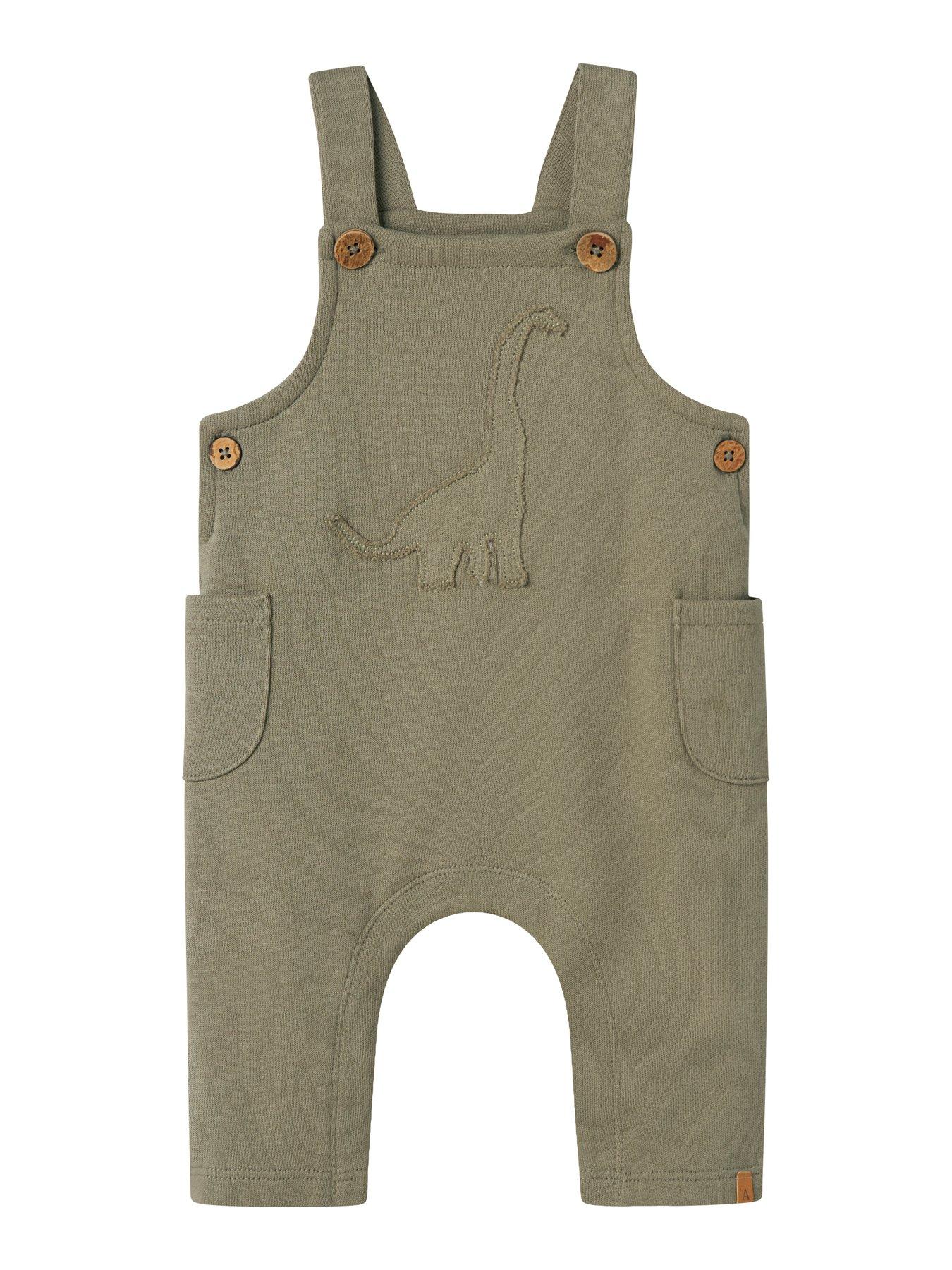 Image 4 of 5 of Lil Atelier Baby Boys Dino Embroidered Sweat Dungarees - Overland Trek