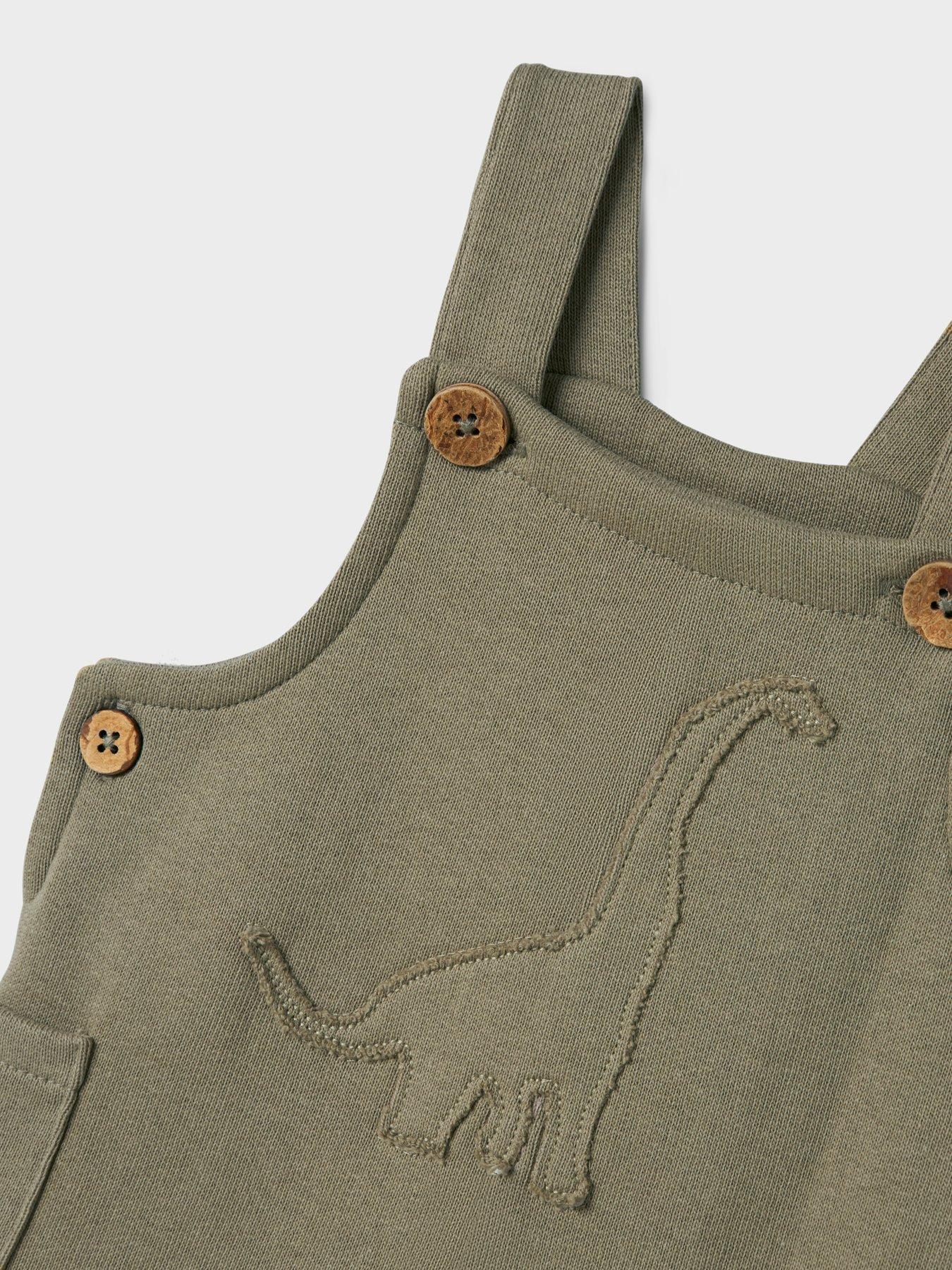 Image 5 of 5 of Lil Atelier Baby Boys Dino Embroidered Sweat Dungarees - Overland Trek