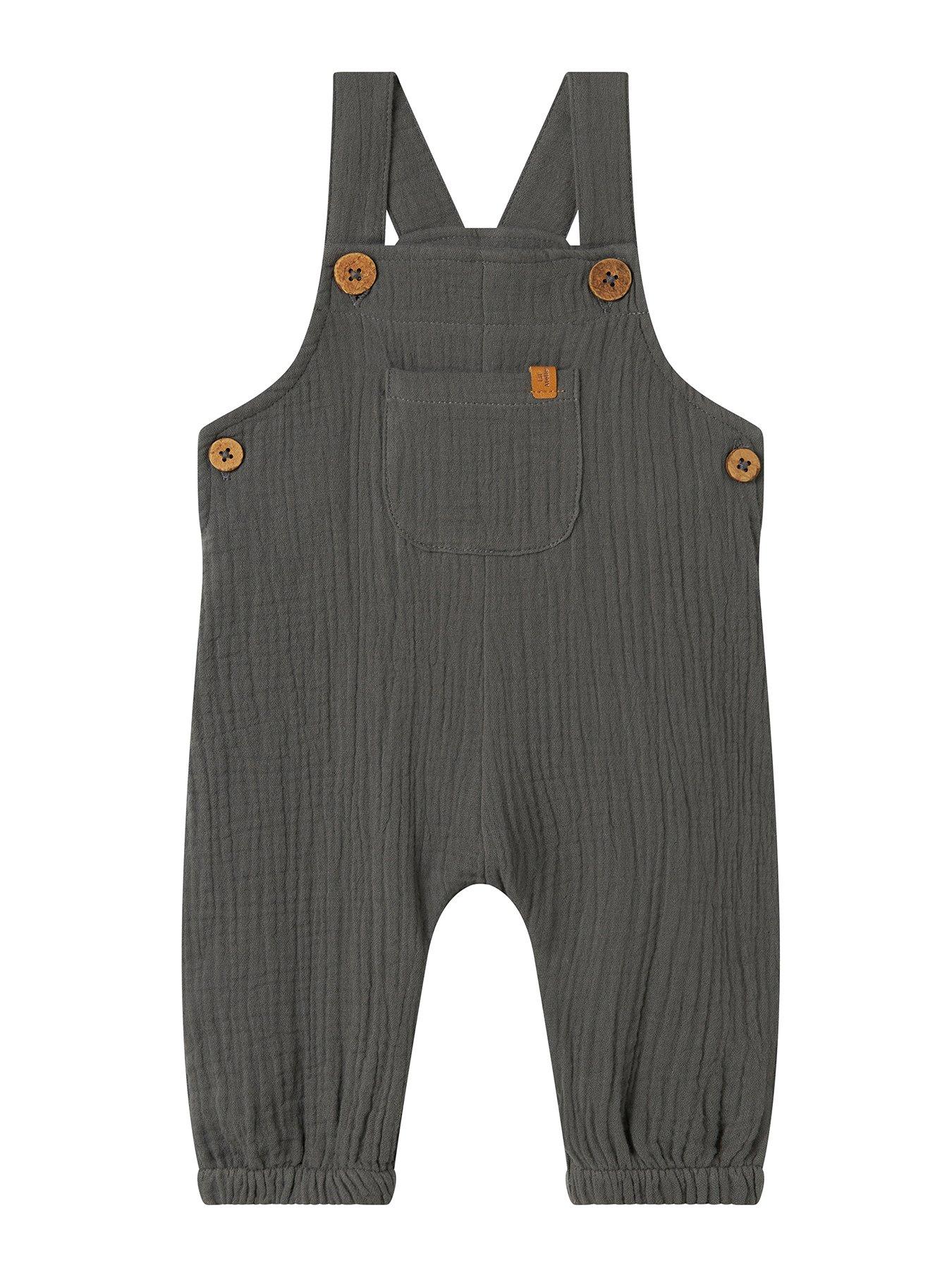 Lil Atelier Baby Boys Woven Dungarees - Poppy Seed - Dark Grey