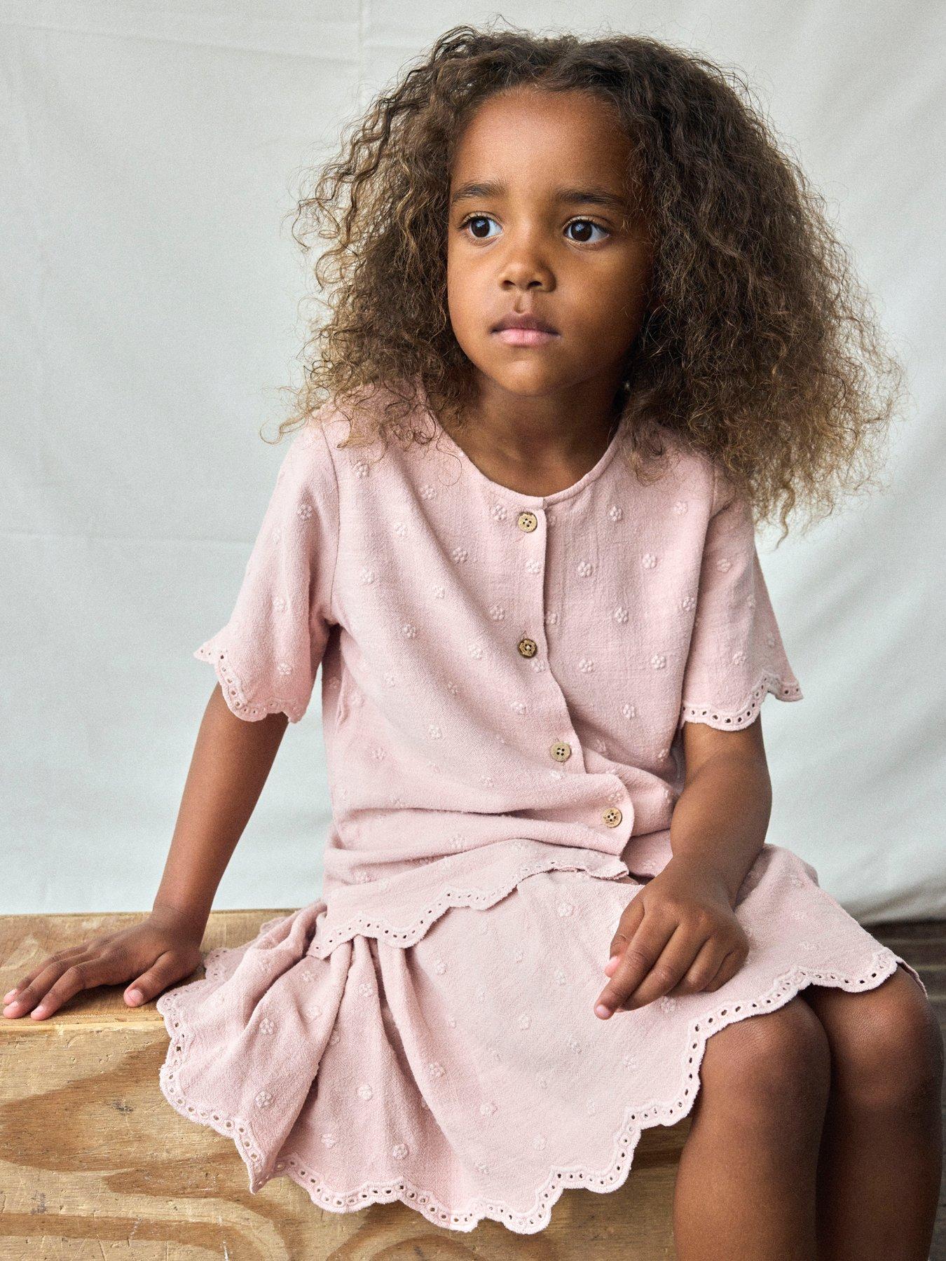 Lil Atelier Mini Girls Embroidered Short Sleeve Blouse - Misty Rose