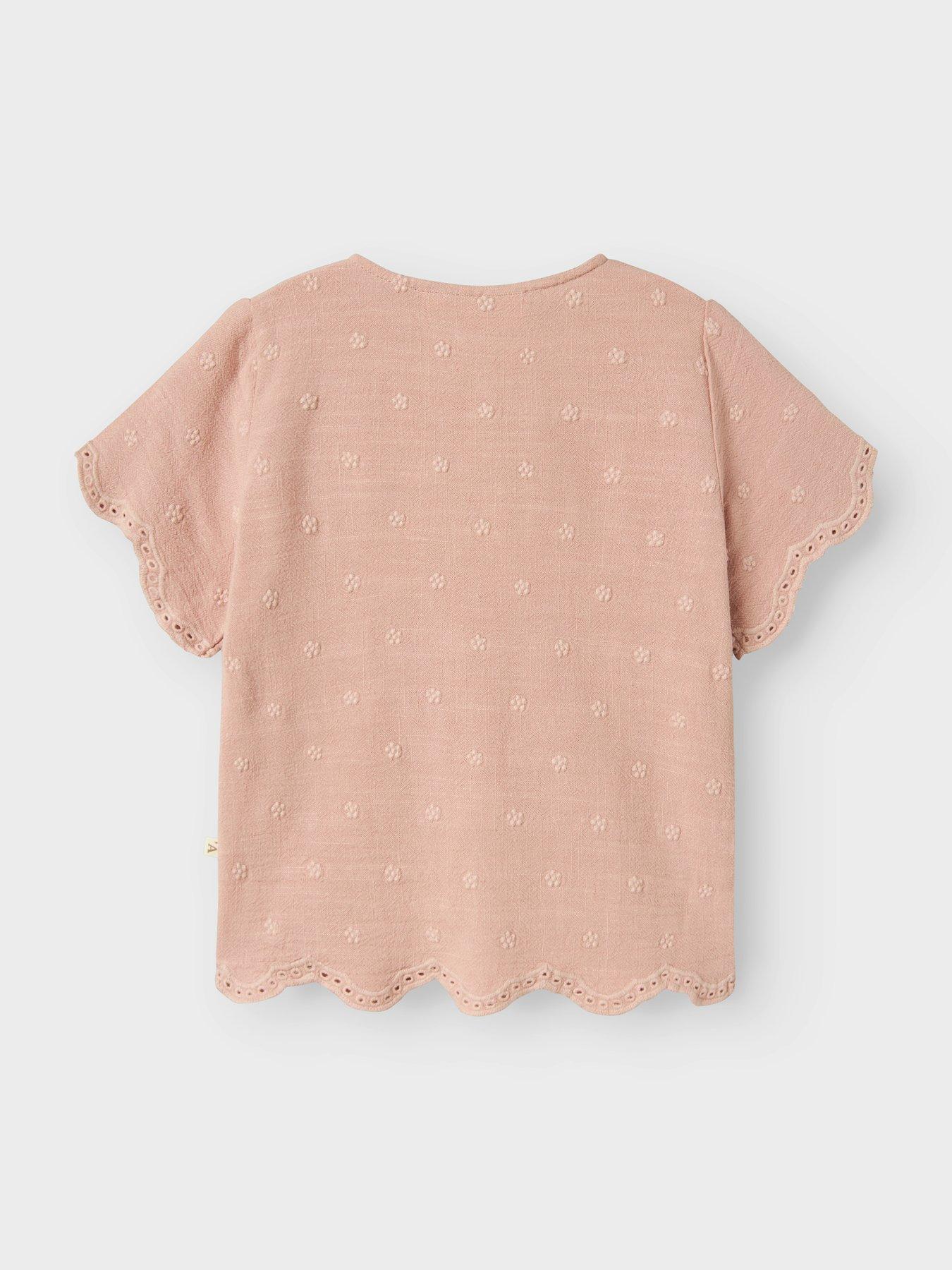 Image 2 of 4 of Lil Atelier Mini Girls Embroidered Short Sleeve Blouse - Misty Rose