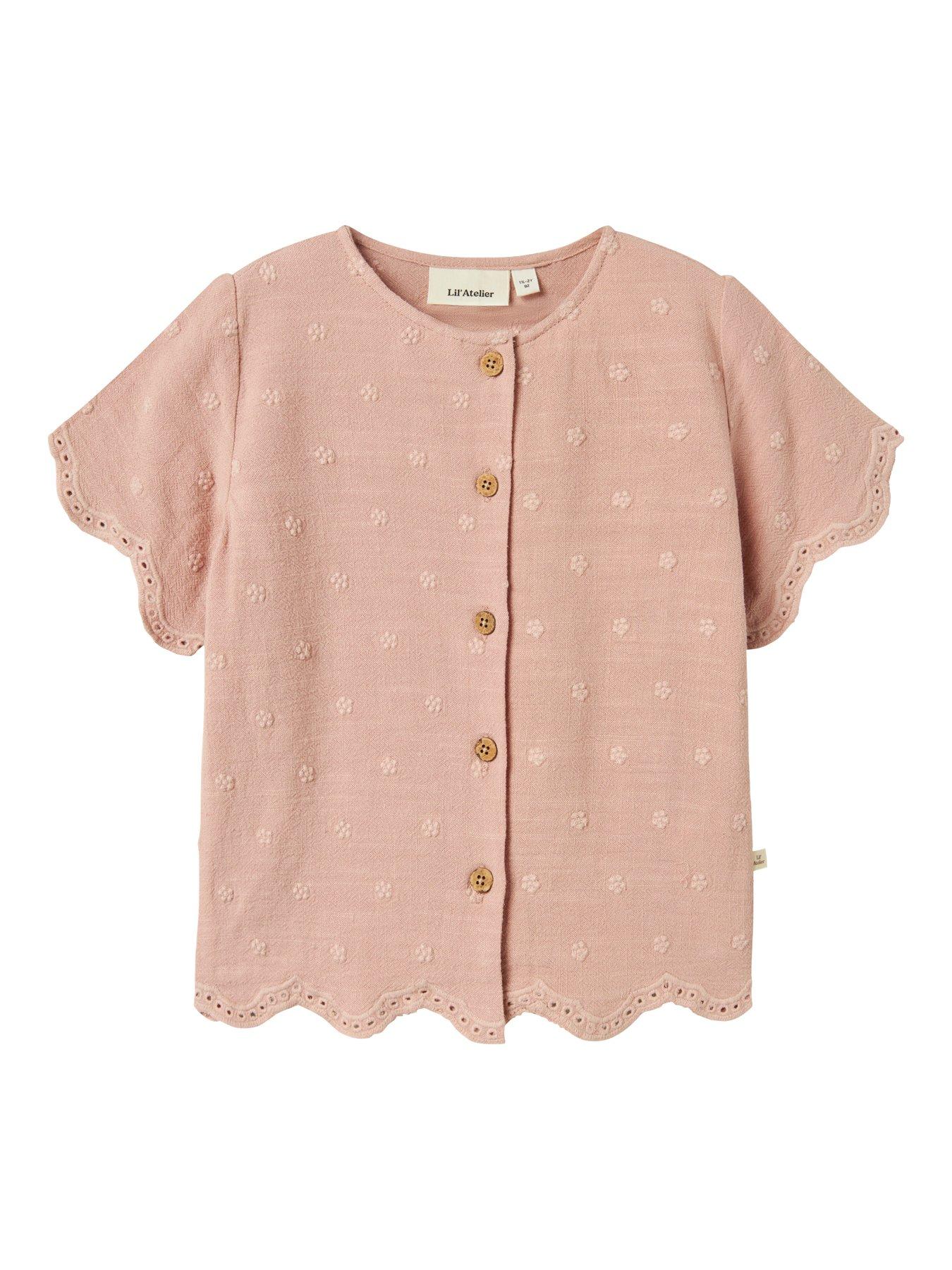 Image 3 of 4 of Lil Atelier Mini Girls Embroidered Short Sleeve Blouse - Misty Rose