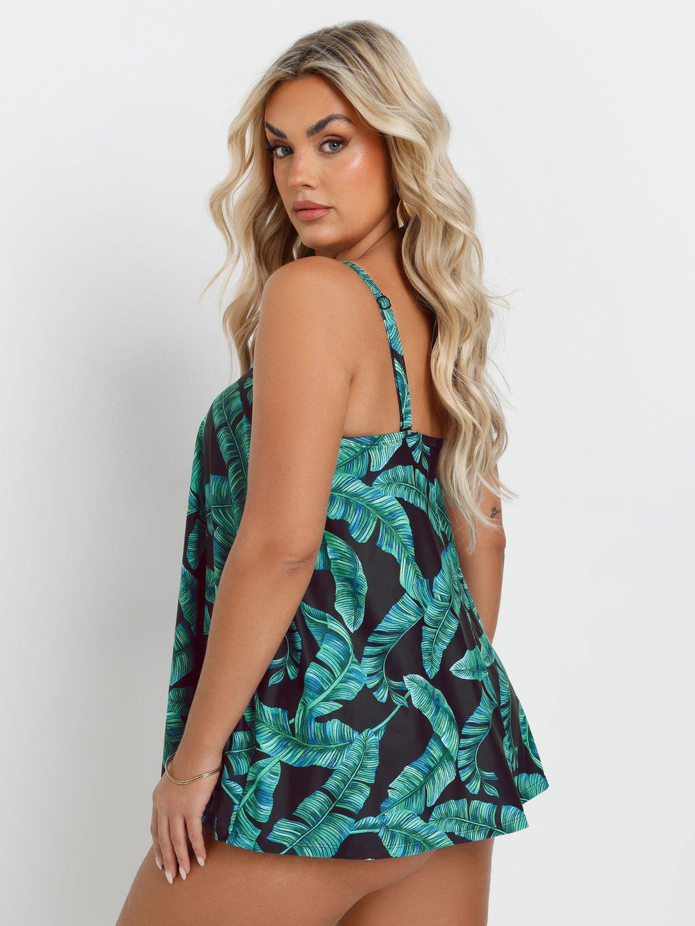  image of yours-curve-feather-leaf-pleat-tankini-green