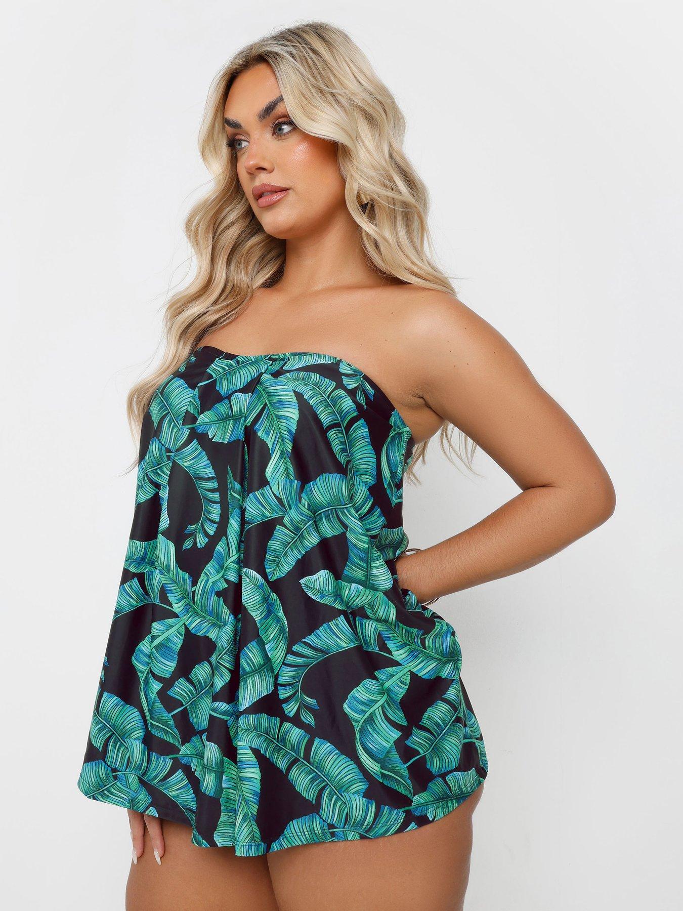  image of yours-curve-feather-leaf-pleat-tankini-green