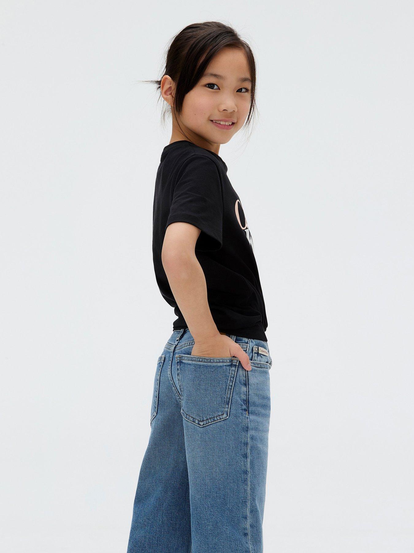 Image 4 of 5 of Calvin Klein Jeans Girls Wide Leg Authentic Denim Jeans - Blue