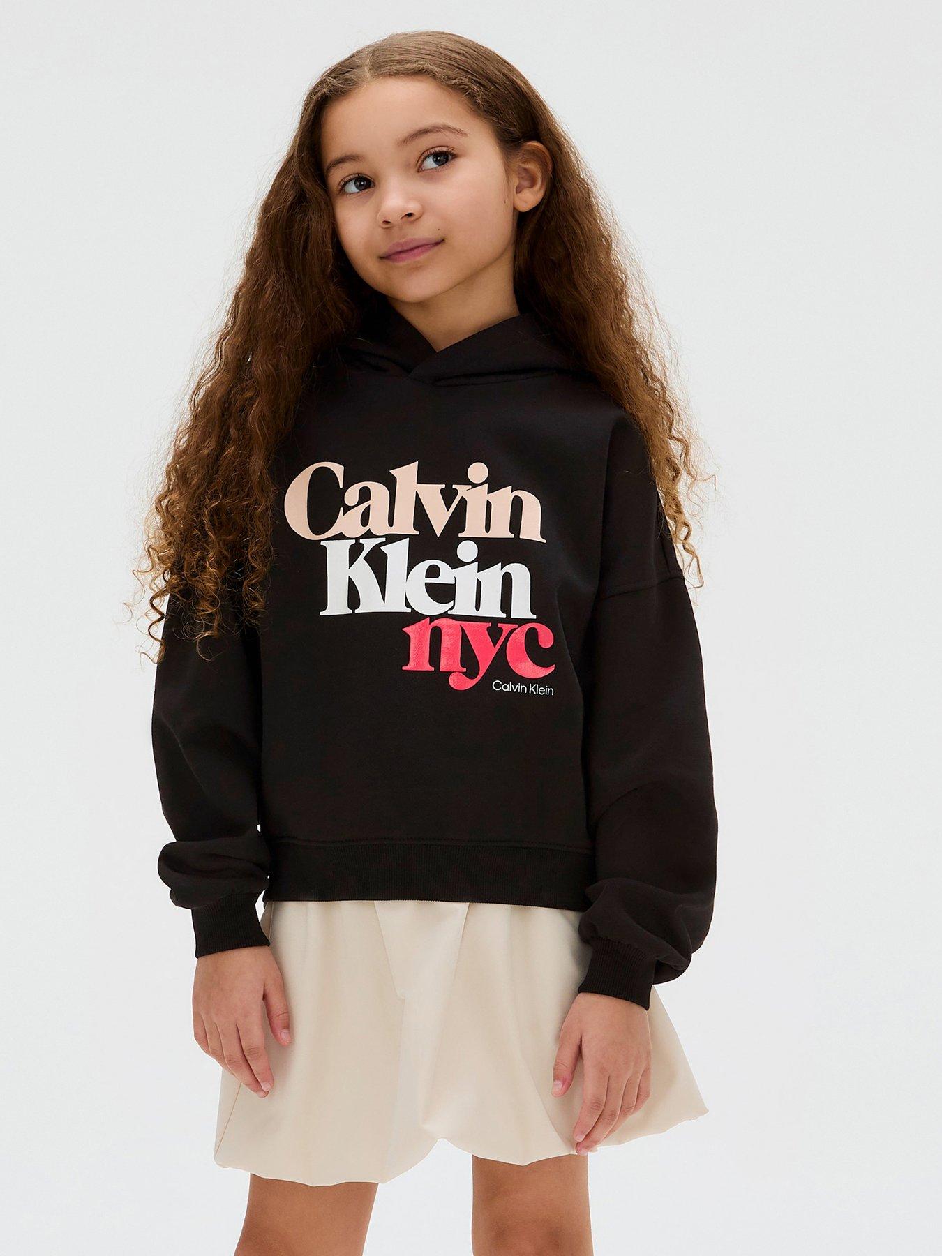 Calvin Klein Jeans Girls Pearl Signature Terry Hoodie - Black