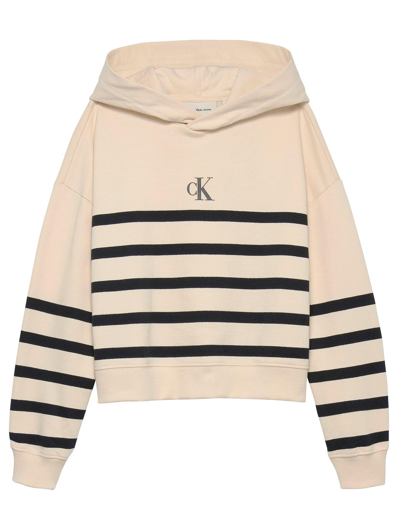 undefined Girls CK Logo Boxy Fit Stripes Hoodie - Multi