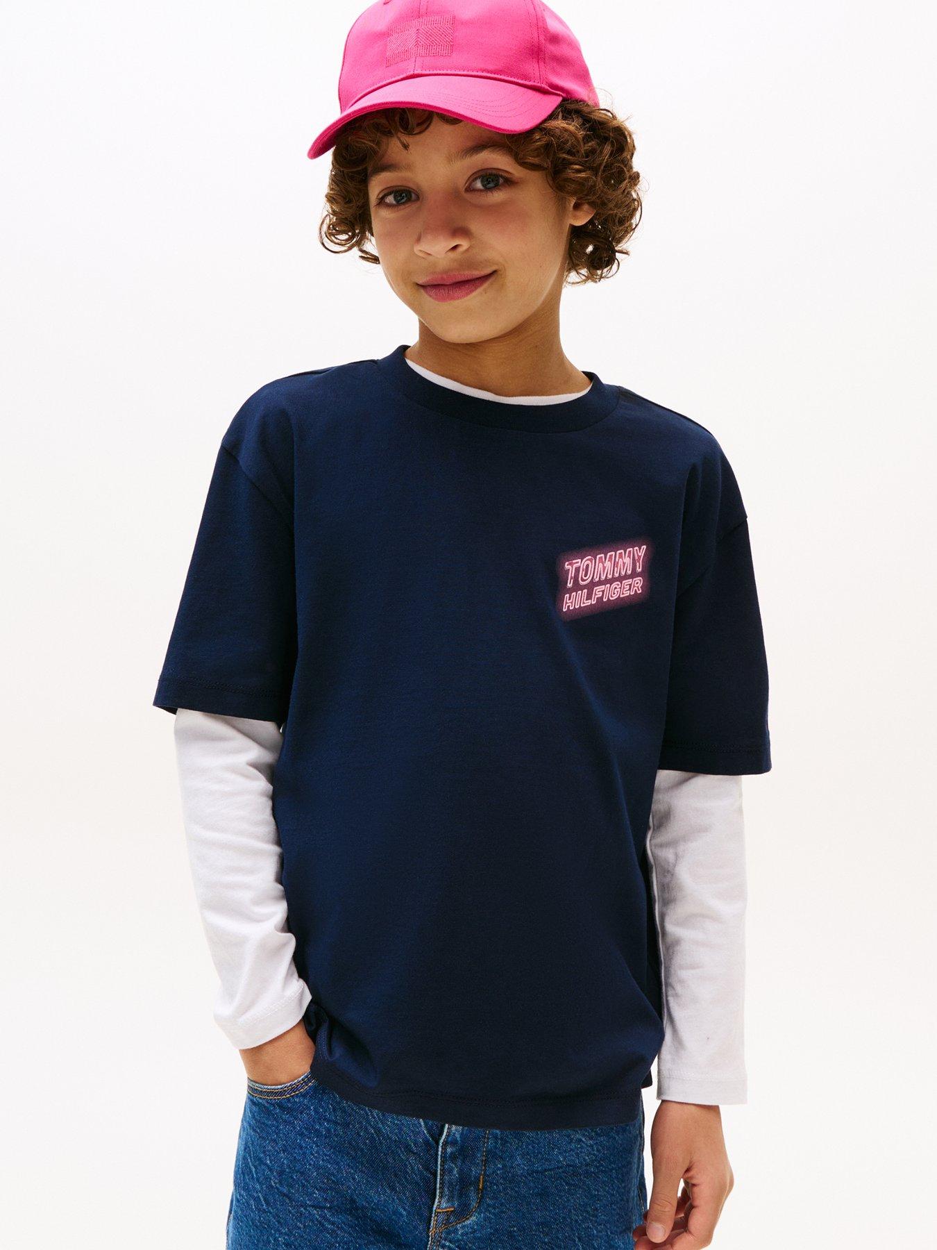 Tommy Hilfiger Boys Neon Graphic Short Sleeve T-Shirt - Navy