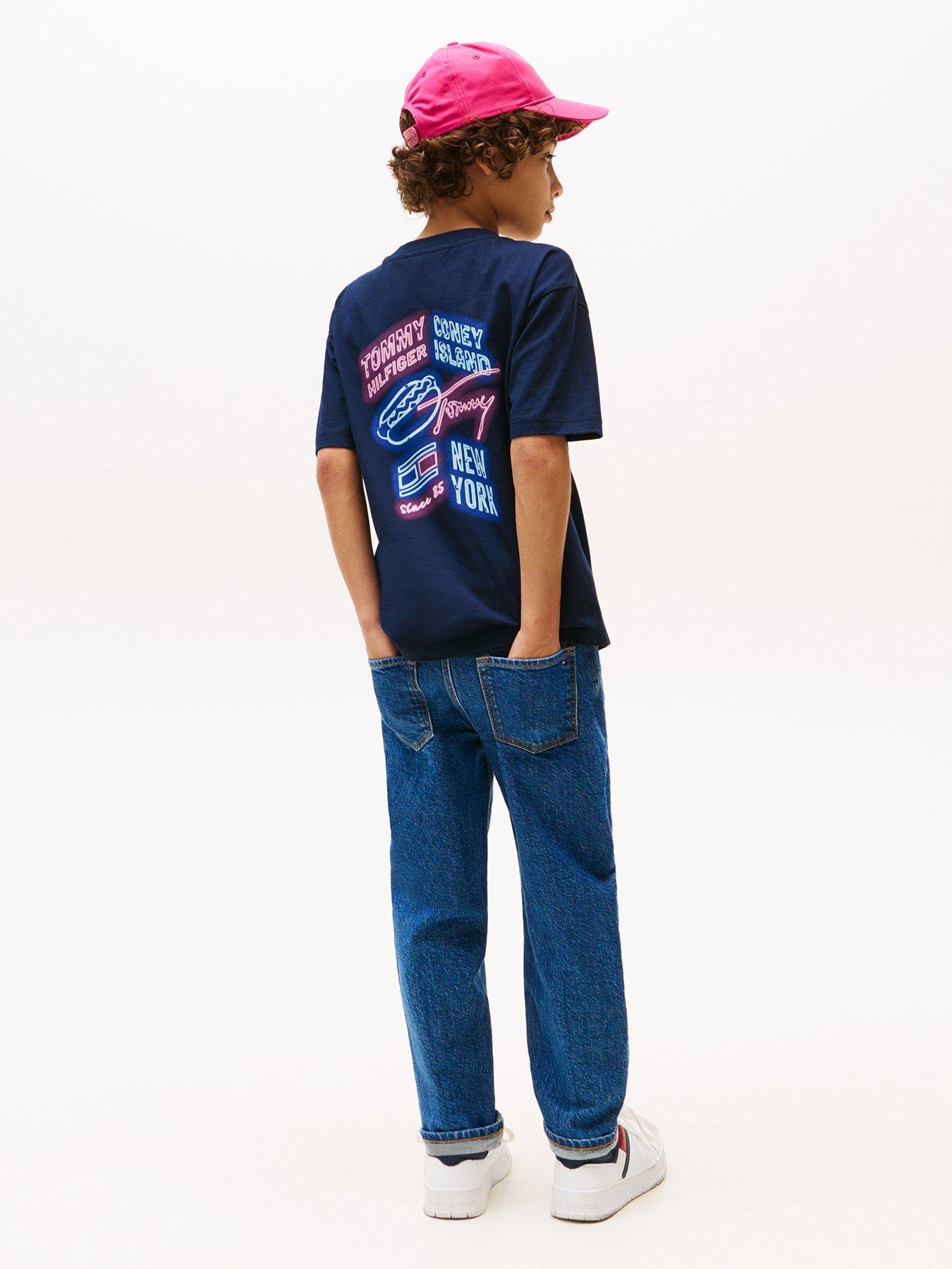 Image 2 of 4 of Tommy Hilfiger Boys Neon Graphic Short Sleeve T-Shirt - Navy