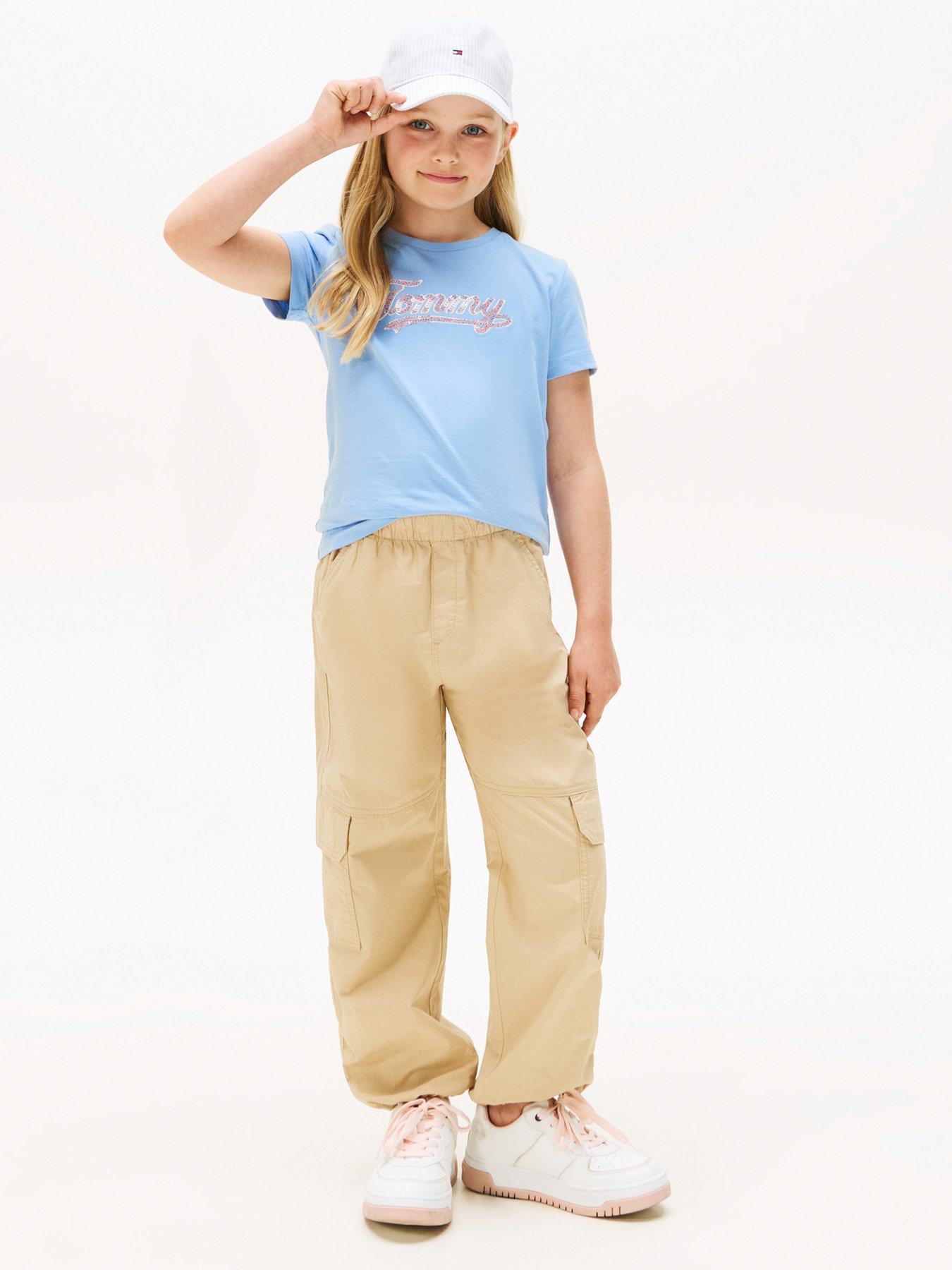 Image 3 of 4 of Tommy Hilfiger Girls Script Sequins Short Sleeve T-Shirt - Blue