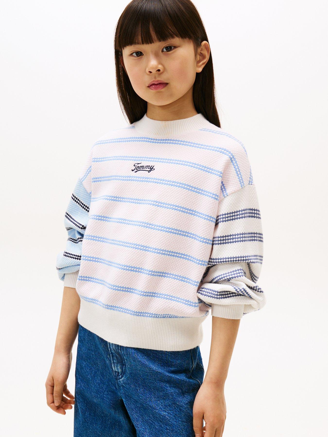 undefined Girls Striped Balloon Sleeve Sweater - Multi