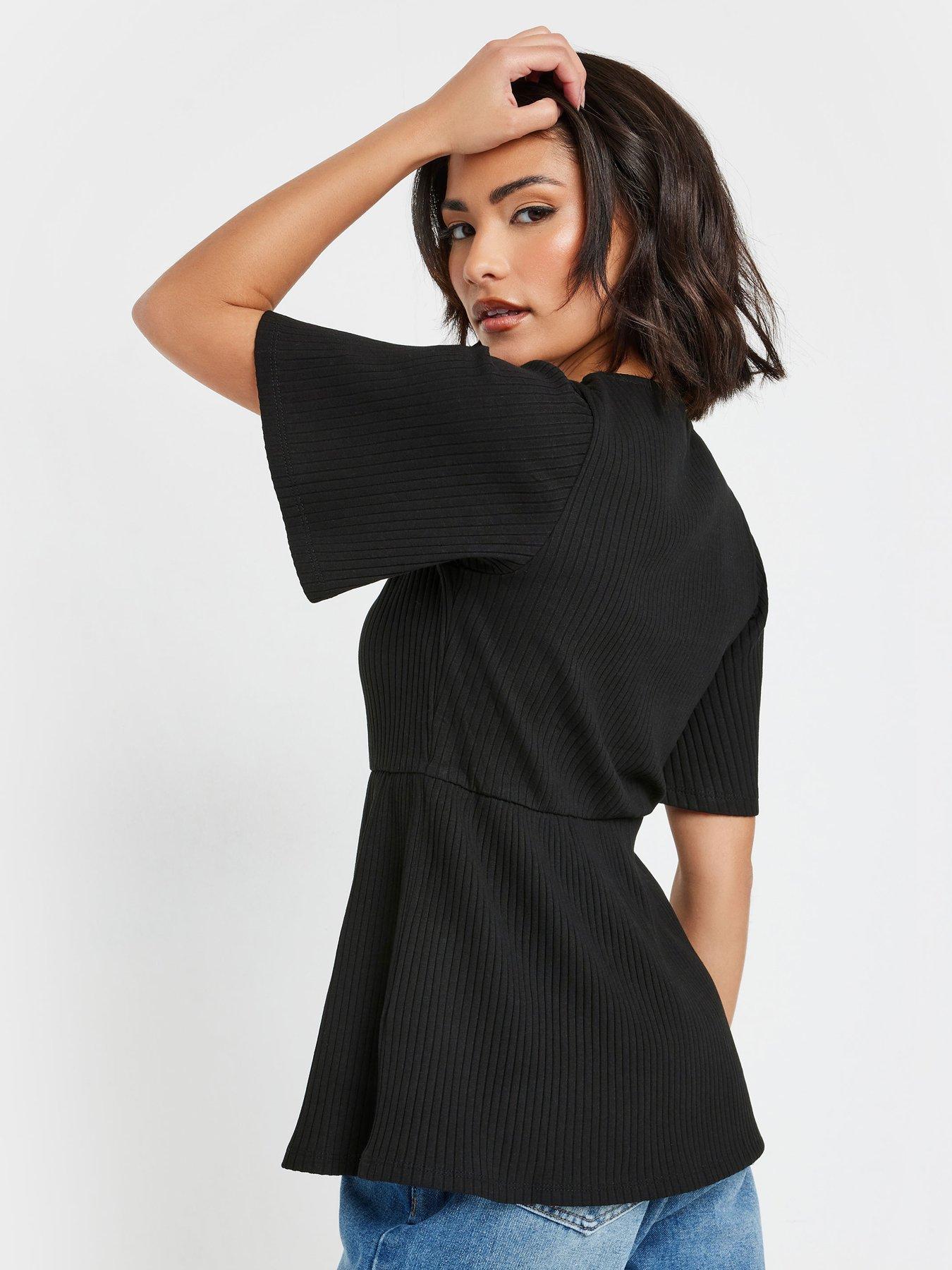  image of pixiegirl-petite-smock-button-rib-top-black